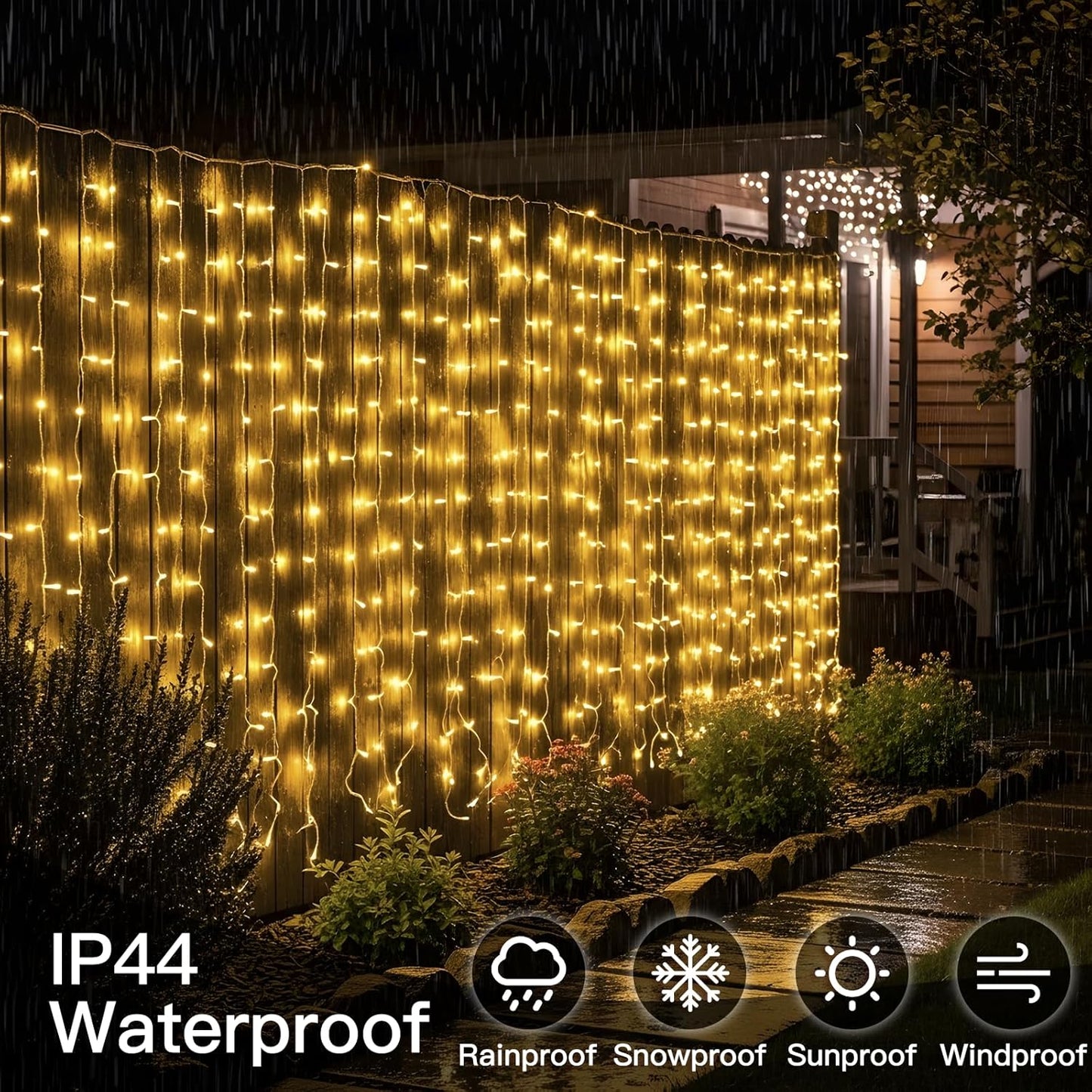 Suddus Curtain Lights - 300 LED Warm White String Lights | 9.8x9.8ft for Bedroom & Party Decor