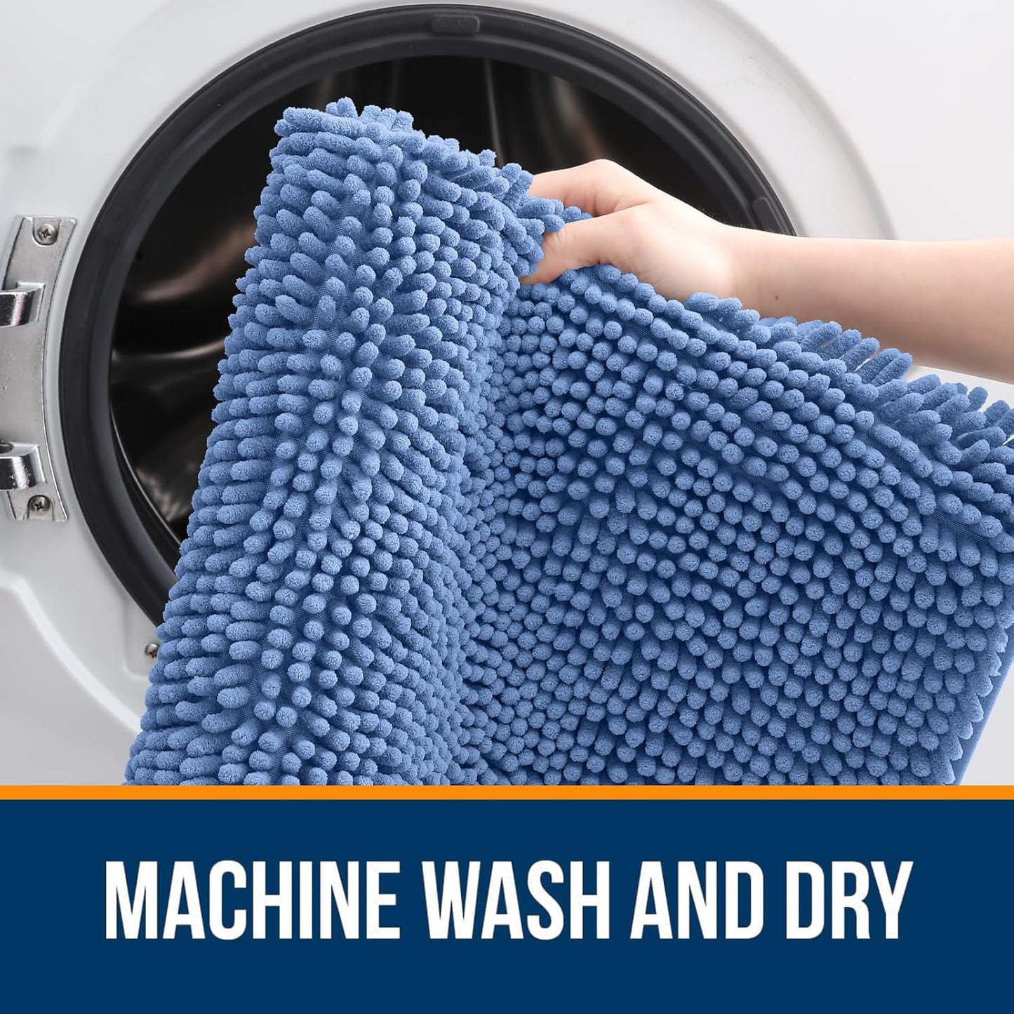 OLANLY Bathroom Runner Rugs - Soft Chenille Bath Mats with Rubber Backing | Quick Dry, Machine Washable, 47x24, Cornflower Blue