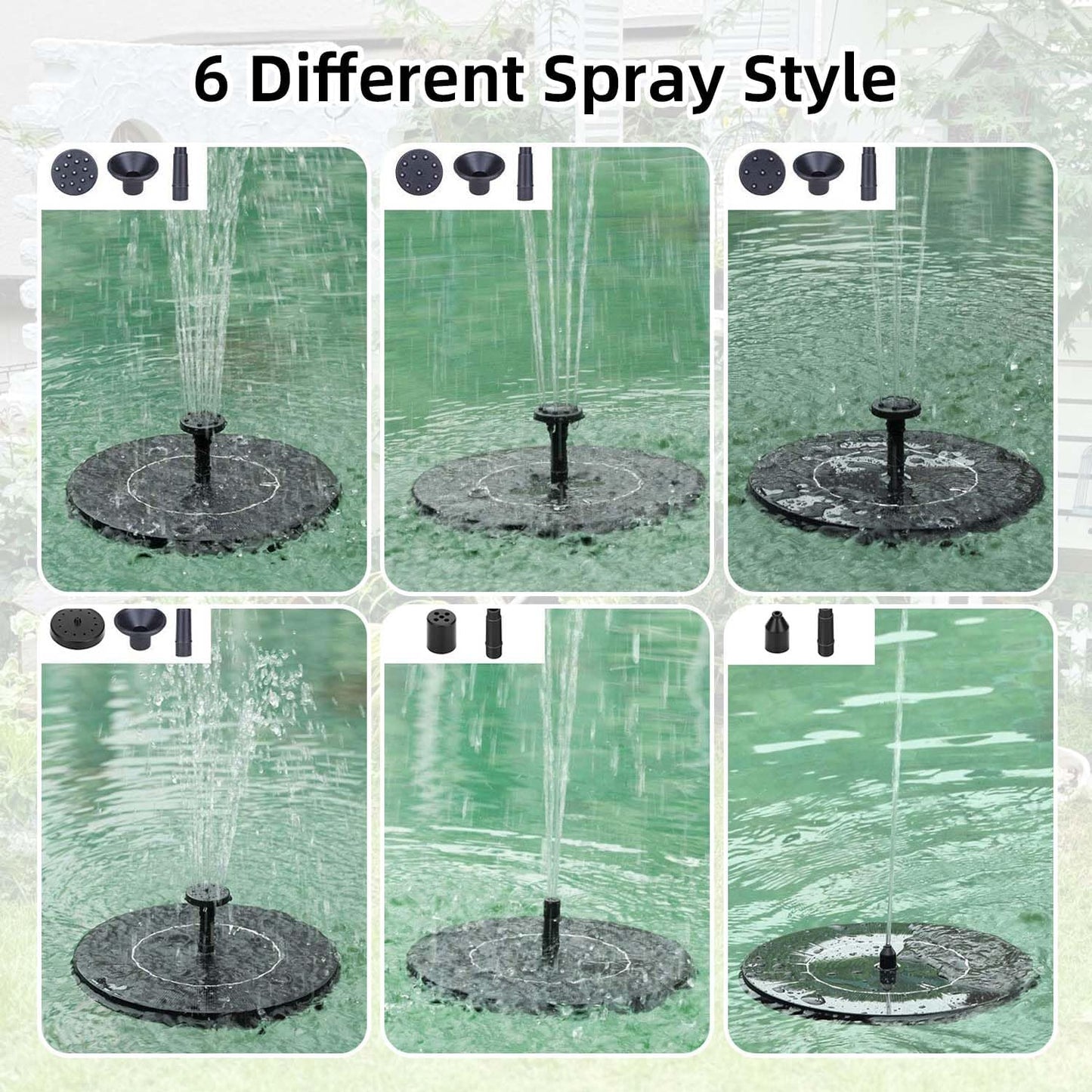 Skiennix Solar Fountain - Upgraded Solar Powered Water Pump with 6 Nozzles for Garden & Pond Decor