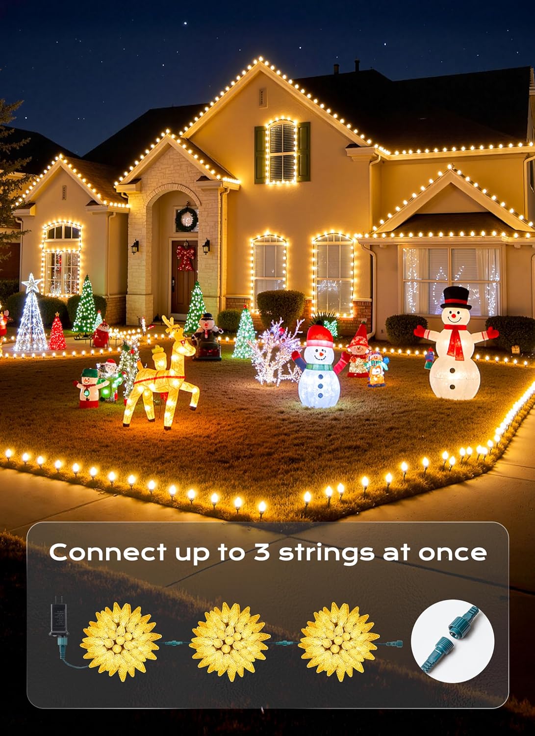 C9 Christmas Lights - 72 FT Connectable LED String Lights | 8 Modes & Timer - Waterproof Warm White Decor