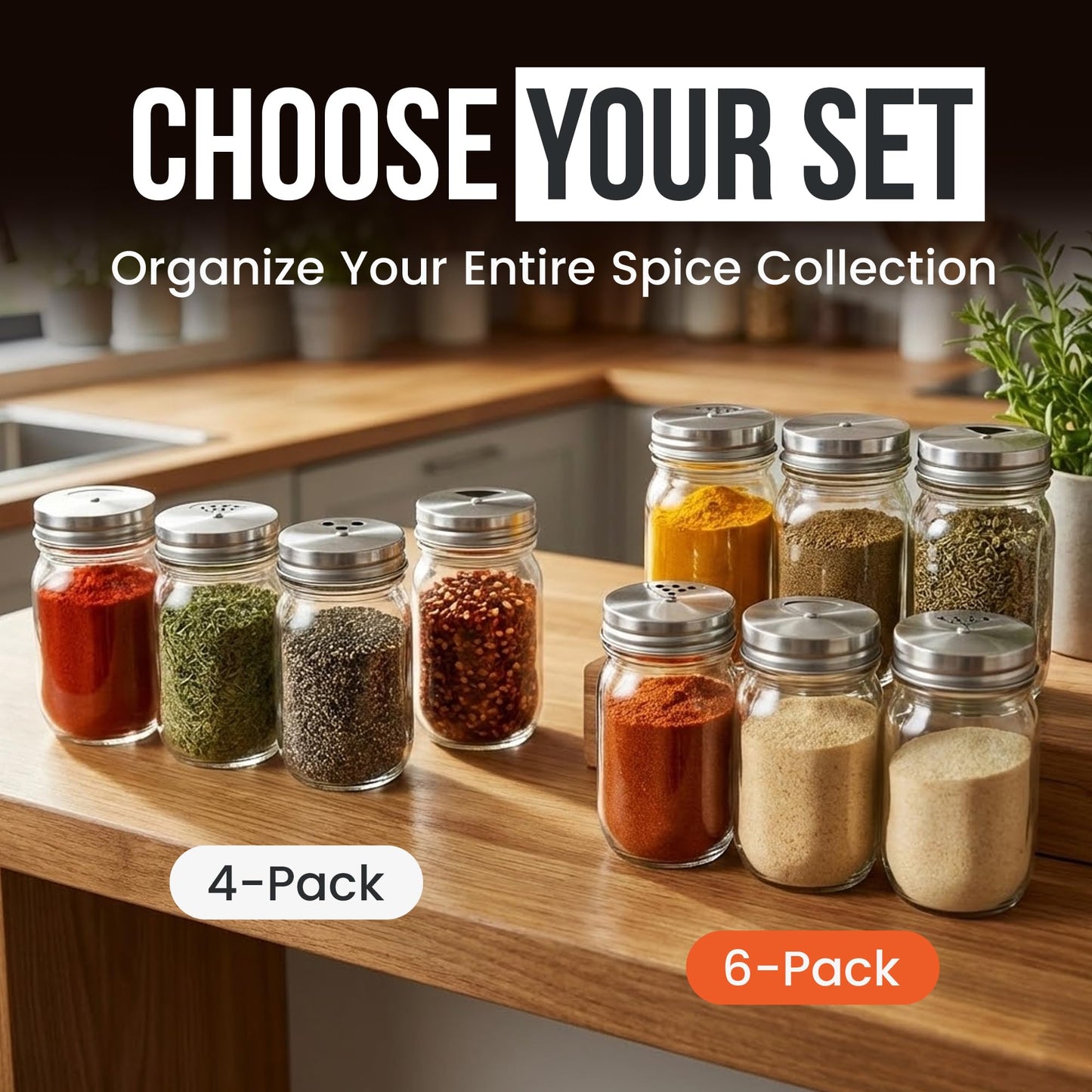 Stainless Steel Adjustable Spice Lid for Mason Jar (Regular Mouth, 4 Pack)