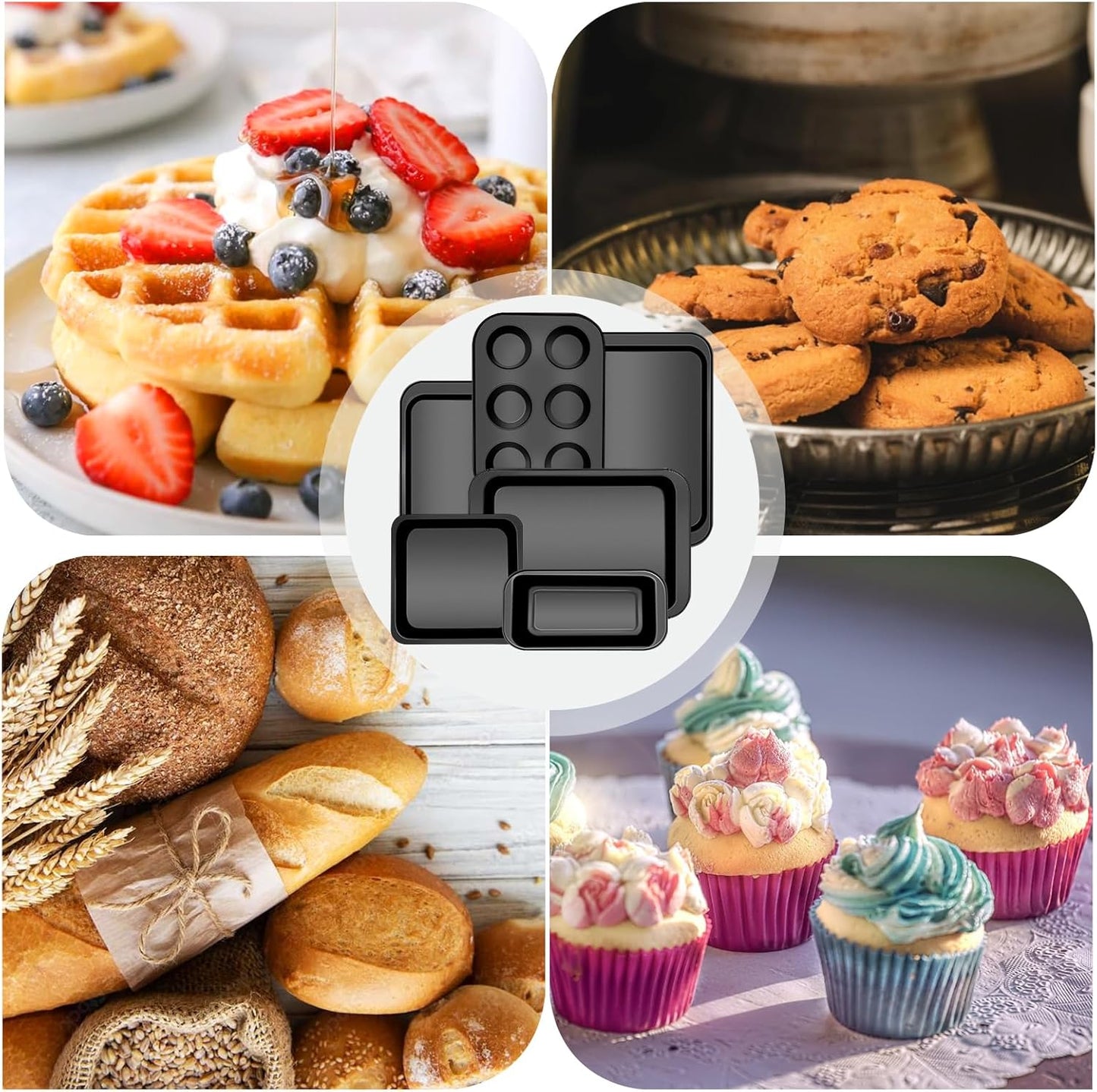 Skiennix 6-Piece Carbon Steel Bakeware Set - Nonstick Baking Pans in Black for Versatile Cooking & Baking