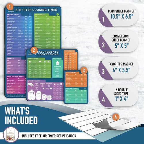 Air Fryer Cheat Sheet Magnets - Essential Cooking Guide for Beginners | Magnetic Quick Reference (3 Pack)