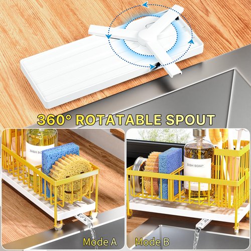 Cisily Sponge Holder for Kitchen Sink, Sink Caddy Organizer with High Brush Holder, Kitchen Countertop Organizers, 304 Stainless Steel, Lemon Yellow Kitchen Decor and Accessories