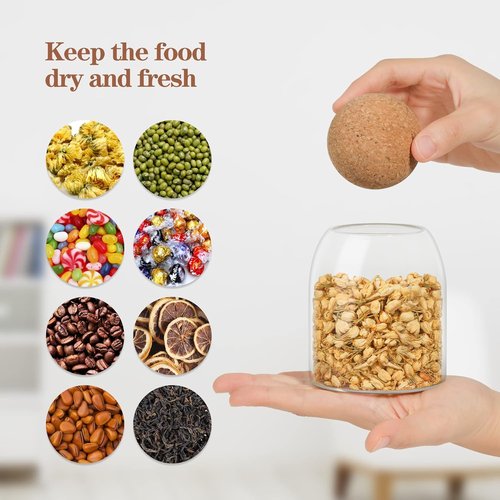 ComSaf 16oz Clear Decorative Glass Jars - 3 Pack with Cork Ball Lid for Stylish Kitchen & Bathroom Storage