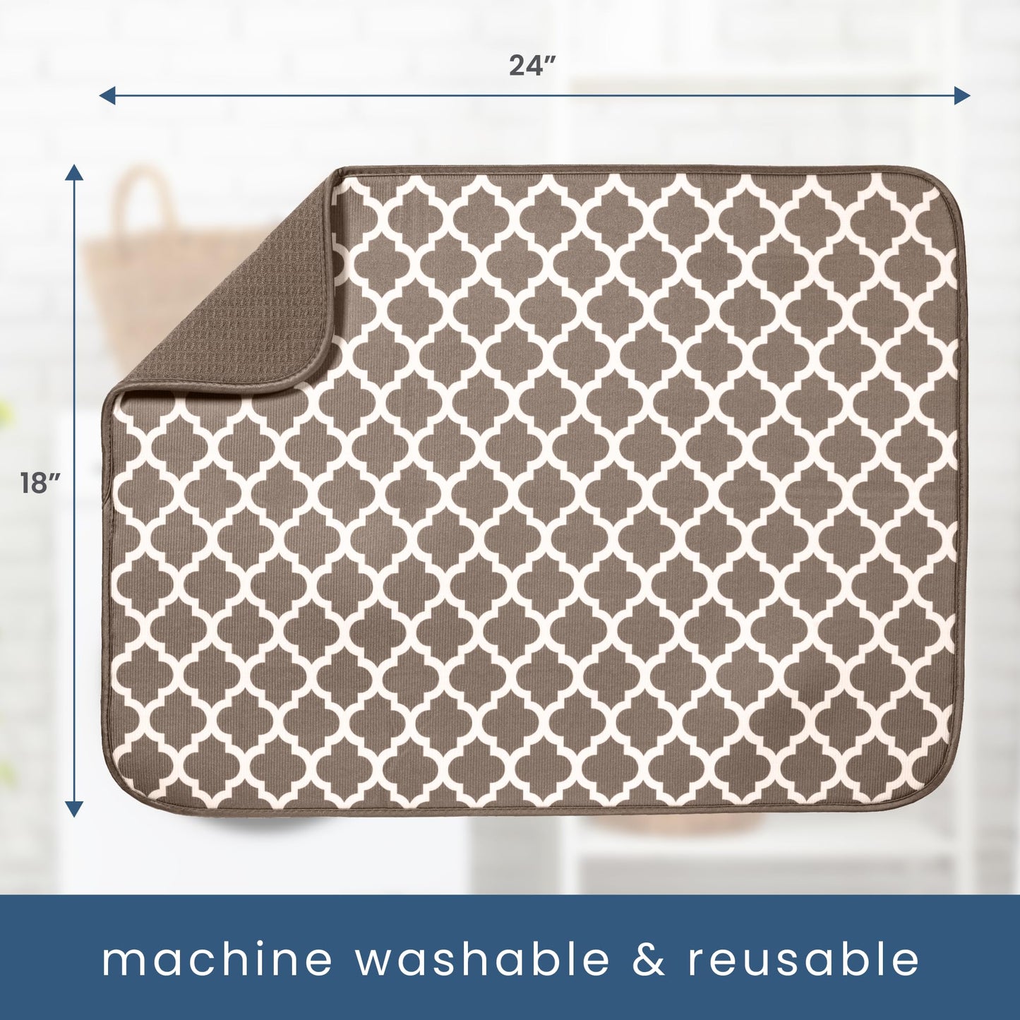 S&T INC. Dish Drying Mat XL, 18” x 24”, Absorbent Microfiber Kitchen Counter Mat, Dish Drying Pad for Dishes, Utensils, Pots and Pans, Extra Large, Taupe Trellis