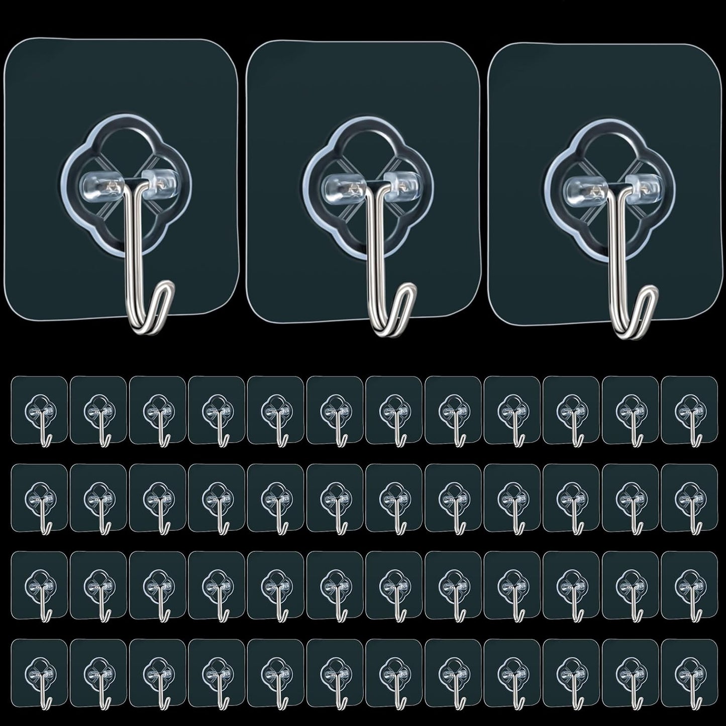Skiennix Adhesive Wall Hooks - 50 Pack Heavy Duty Waterproof & Rustproof Clear Utility Hooks for Home & Office