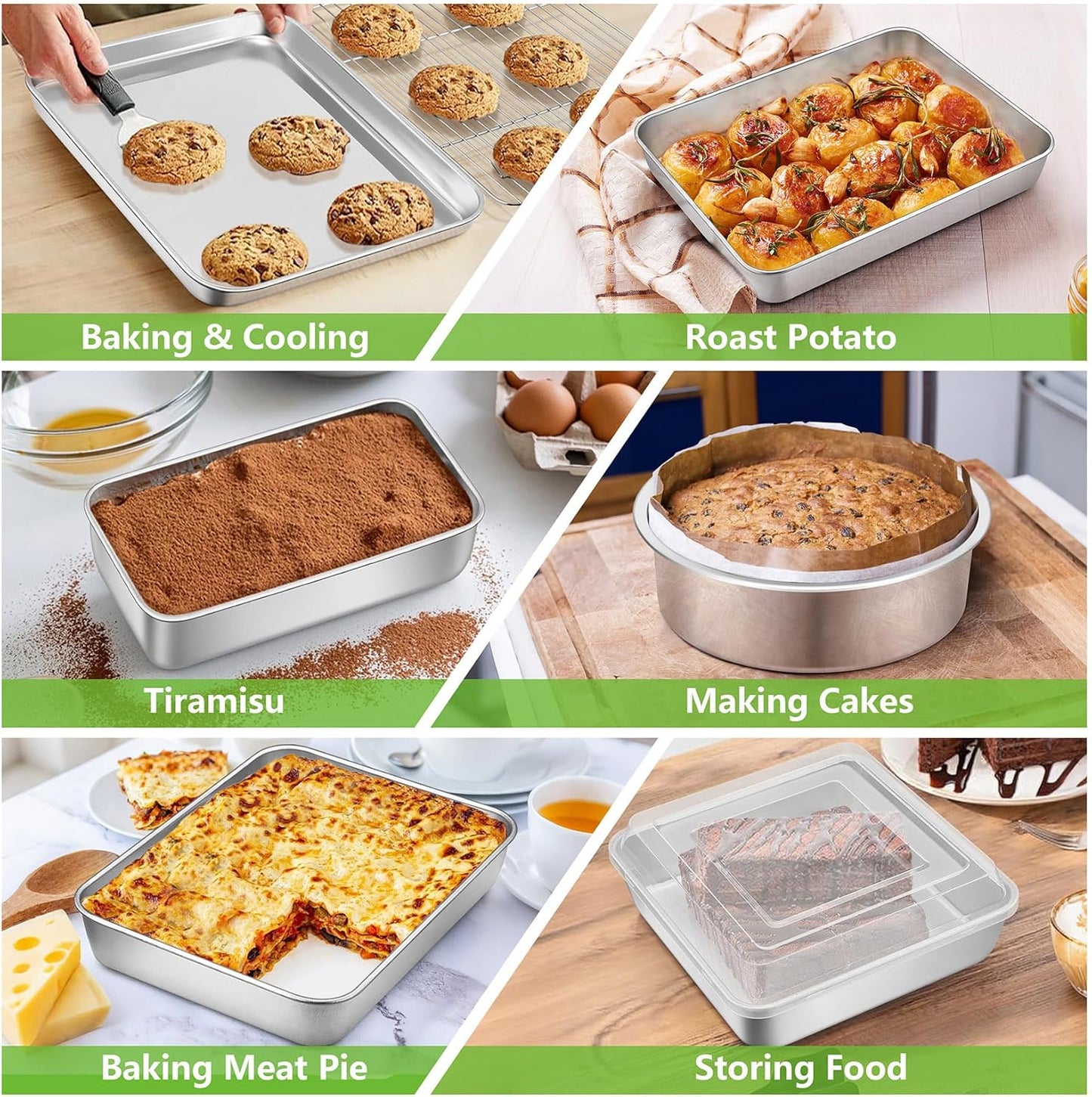 P&P CHEF Stainless Steel Bakeware Set - 11-Piece Baking Pans with Rack, Lasagna Pan, Cake Pans & More