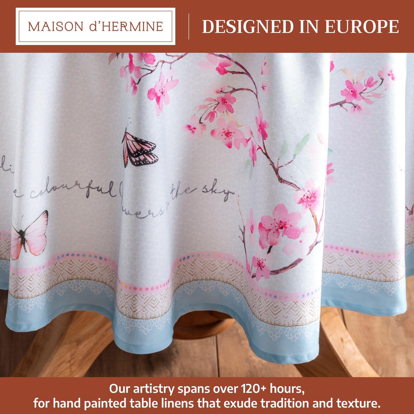 Maison d' Hermine Table Cloth Round Table 100% Cotton 63 Round Inches Tablecloth Reusable Decorative for Dining Kitchen Room Farmhouse Home Gifts for Mothers Day Spring Summer - Blossoms in Spring