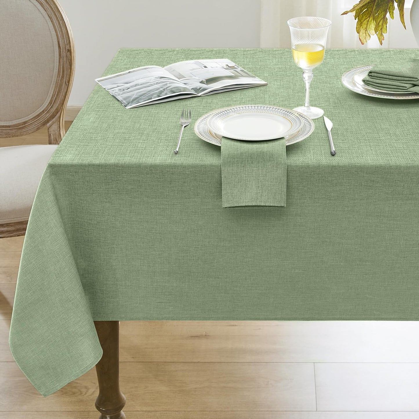 Softalker Sage Green Table Cloth Rectangle 70x52 Inch Linen Textured Outdoor Tablecloths Stain and Wrinkle Resistant Decorative Small Dining Table Cover Waterproof for Summer,Party,Birthday,Coffee