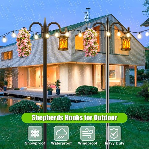 Gtongoko Double Shepherd's Hook - 92 Inch Heavy Duty Bird Feeder Pole for Hummingbird Feeders & Plants