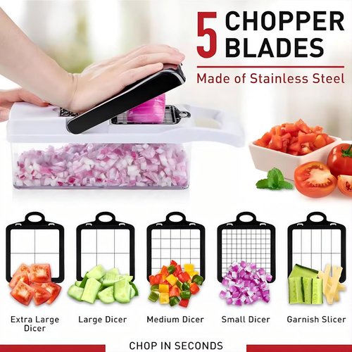 25-in-1 Vegetable Chopper by Skiennix - Multi-Function Food Slicer with Stainless Steel Blades & BPA-Free Container