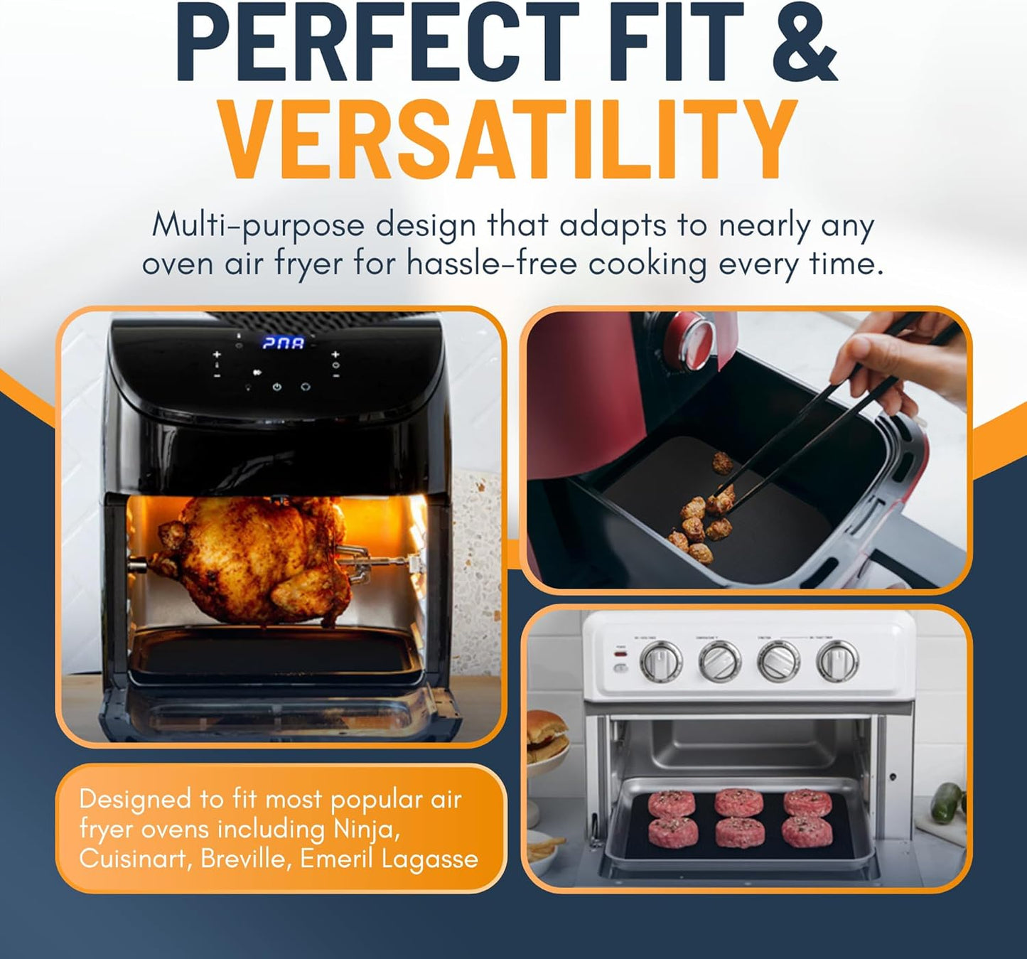 Skiennix Toaster Oven Liners - Reusable Non-Stick Heat Resistant Mats | 12"x12" Black (2 Pack)