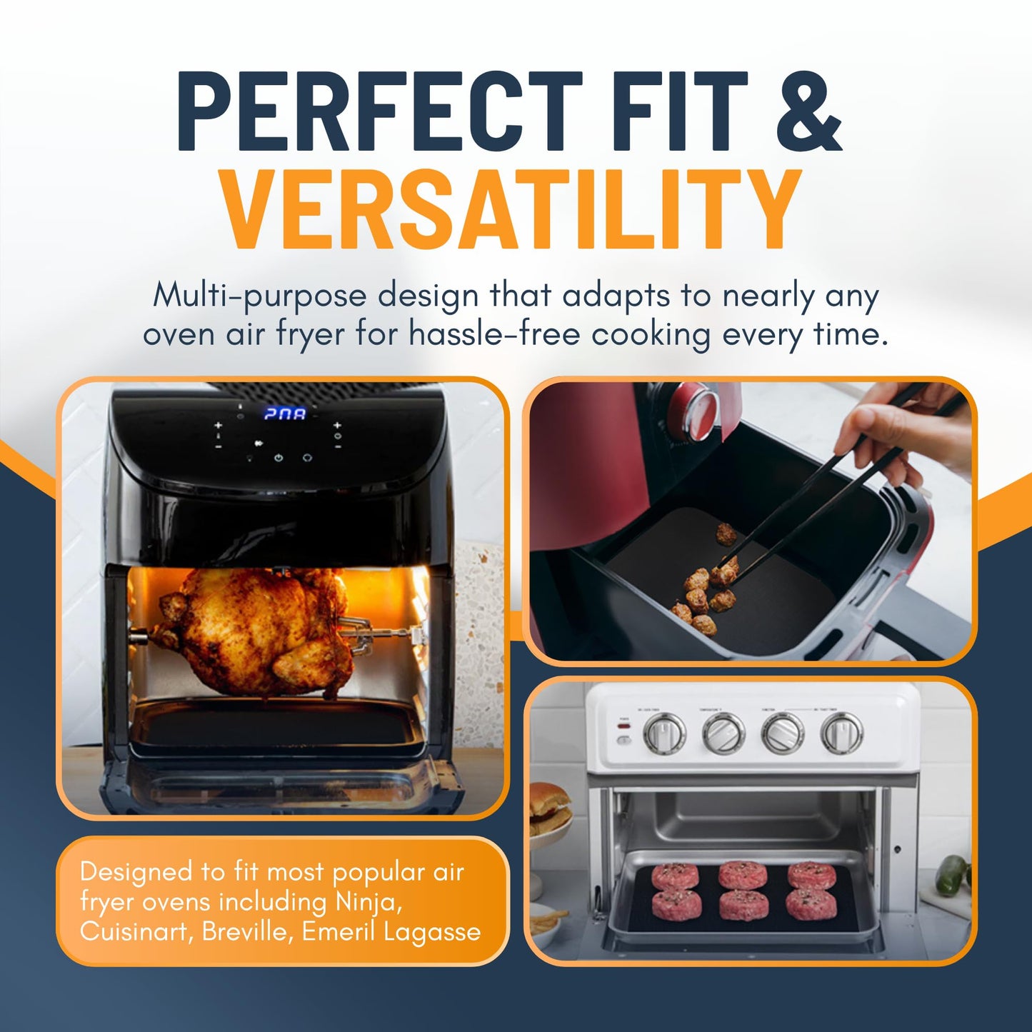 Toaster Oven Liners for Bottom of Oven (4 Pack) Reusable Non-Stick Heat Resistant Toaster Liners, Compatible with Breville, Cuisinart, Black & Decker, Dash, and More - Air Fryer Liners 12"x12" (Black)