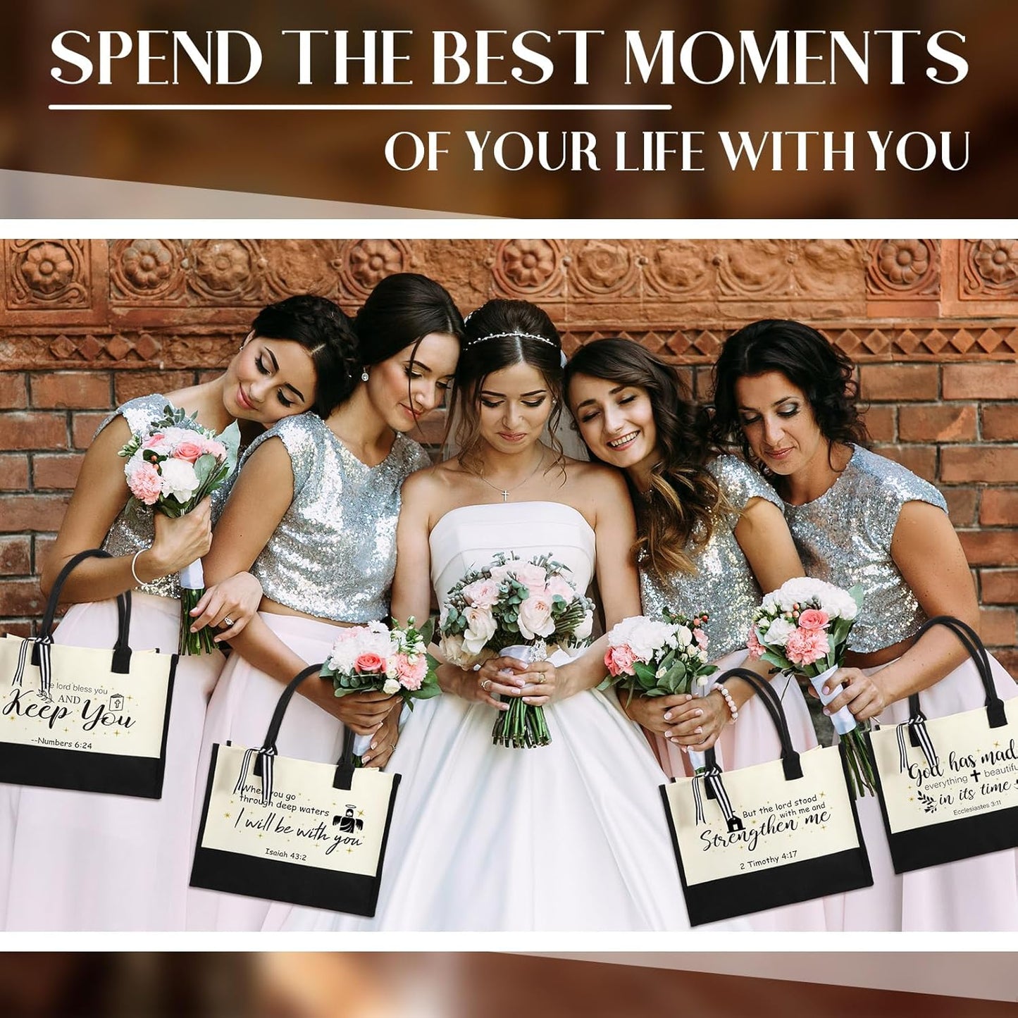 Abbylike 12 Pcs Christian Canvas Tote Bag Bulk Bible Bride Religious Beach Totes with Handle, Verse Initial Classic Grocery Bag for Women Travel