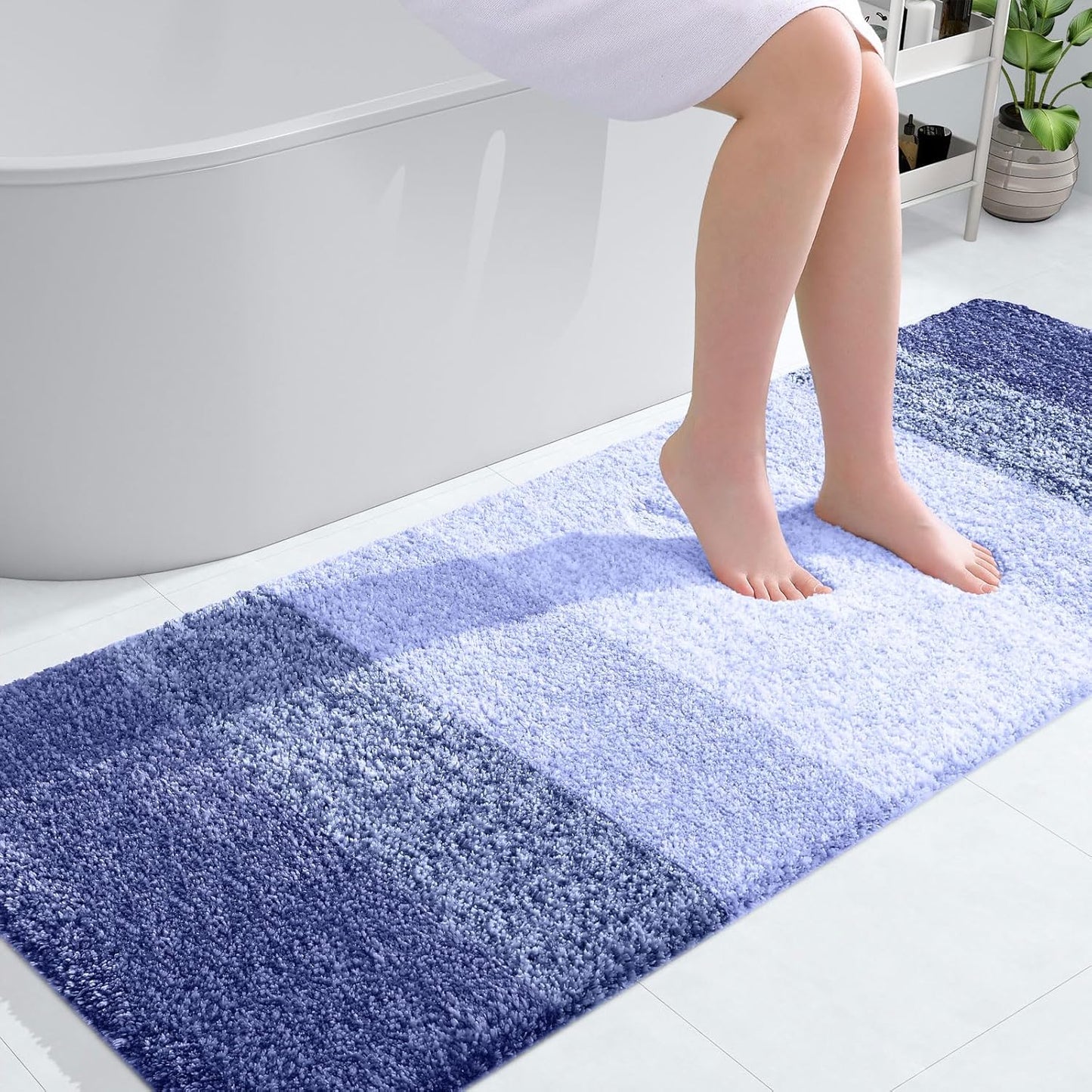 OLANLY Bathroom Runner Rug - Extra Soft Microfiber Mat with Rubber Backing | 59x24 Inches, Quick Dry, Washable, Blue-Violet