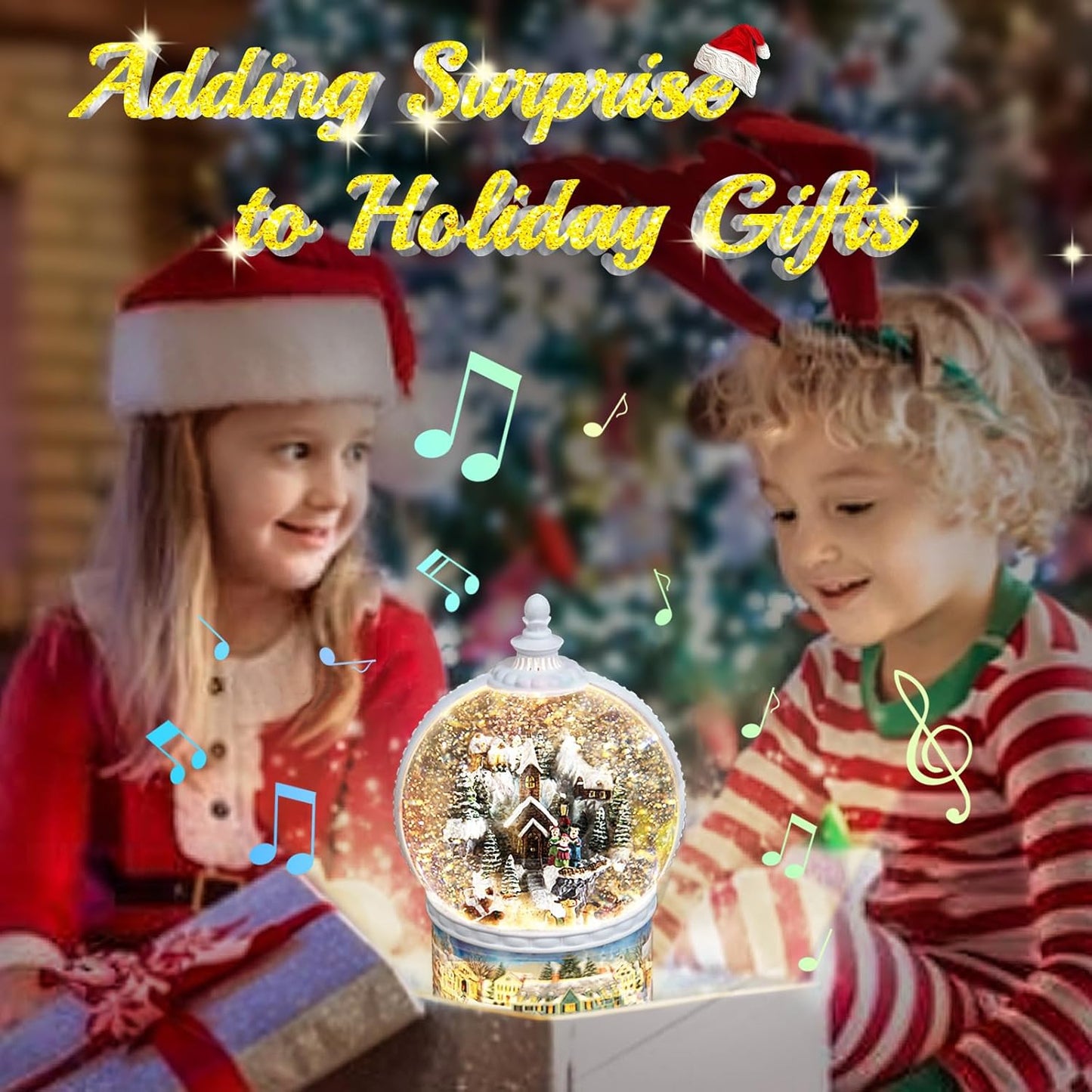 Skiennix Large Christmas Snow Globe - Rotating Santa Train Scene | 10.2-Inch Music Box with 8 Melodies & Timer
