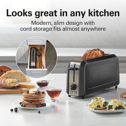 Hamilton Beach 2-Slice Toaster - Extra Wide Long Slots, 7 Browning Shades, Bagel Function, Black