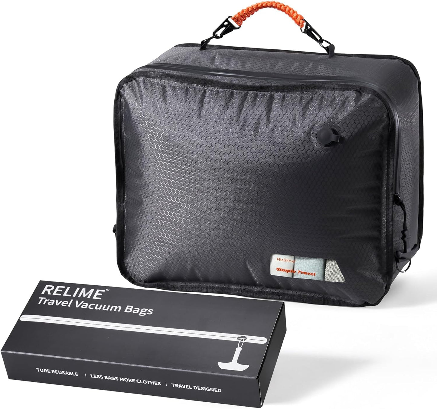Relime Apex Series Vacuum Bags - Reusable Compression Travel Packing Cubes | 180° Open Design, Medium Size