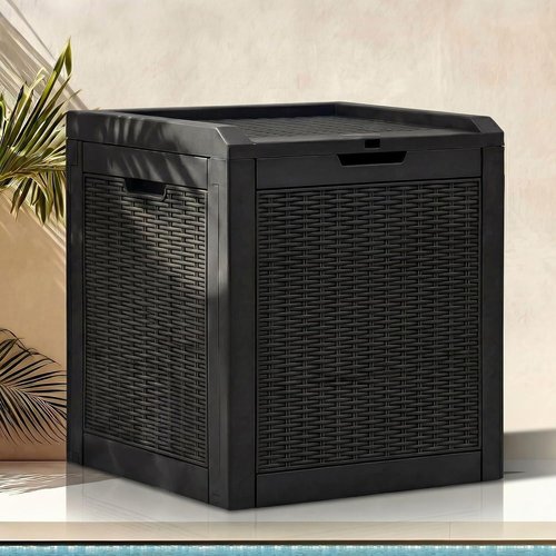 DWVO 32 Gallon Resin Storage Box - Lockable Waterproof Outdoor Deck Box for Cushions & Tools