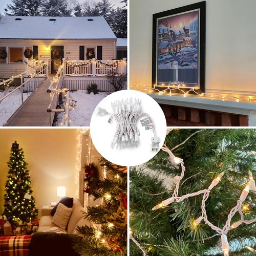 Christmas Lights Clear White 50 Count, 13ft Incandescent Mini Lights String Plug in Warm White with White Wire for Mantle Christmas Tree Indoor Outdoor Xmas Wedding Party Decorations
