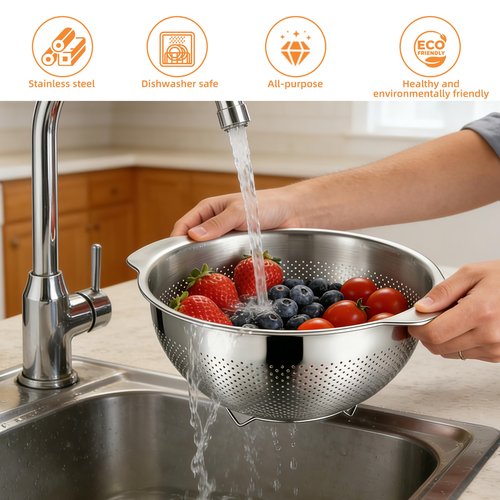 Colanders & Food Strainers,304 Stainless Steel Colander,3 Pcs Kitchen Strainers(2.5QT, 3.5QT, 5QT) for Pasta, Rice, Vegetables,Dishwasher Safe Metal Colander with Handles,Kitchen Gift