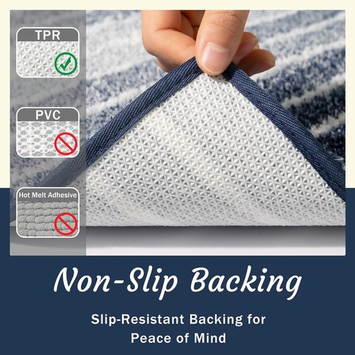 Blue Bathroom Rug - Non-Slip, Soft & Absorbent 18"x24" Navy Stripe Bath Mat | Machine Washable