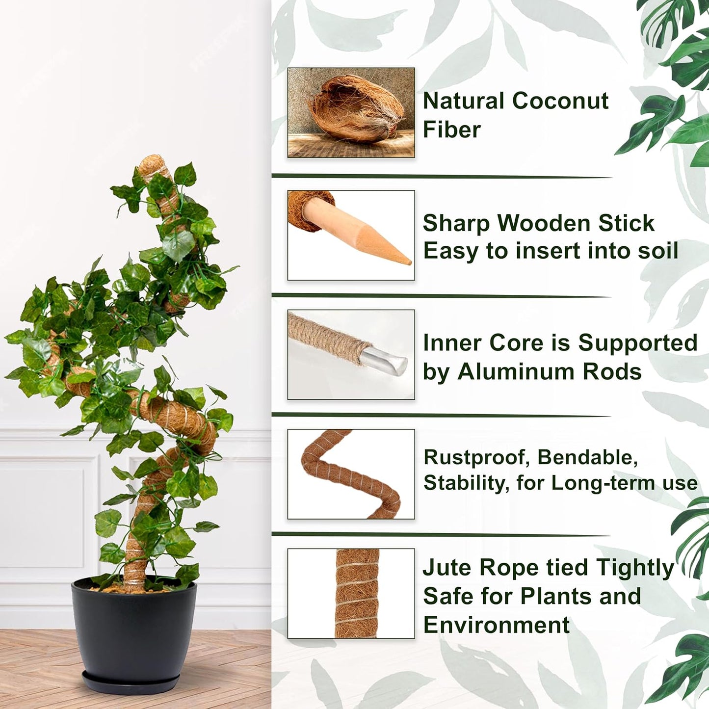 Skiennix 48'' Bendable Moss Poles - Flexible Trellis Support Stakes for Monstera & Climbing Plants