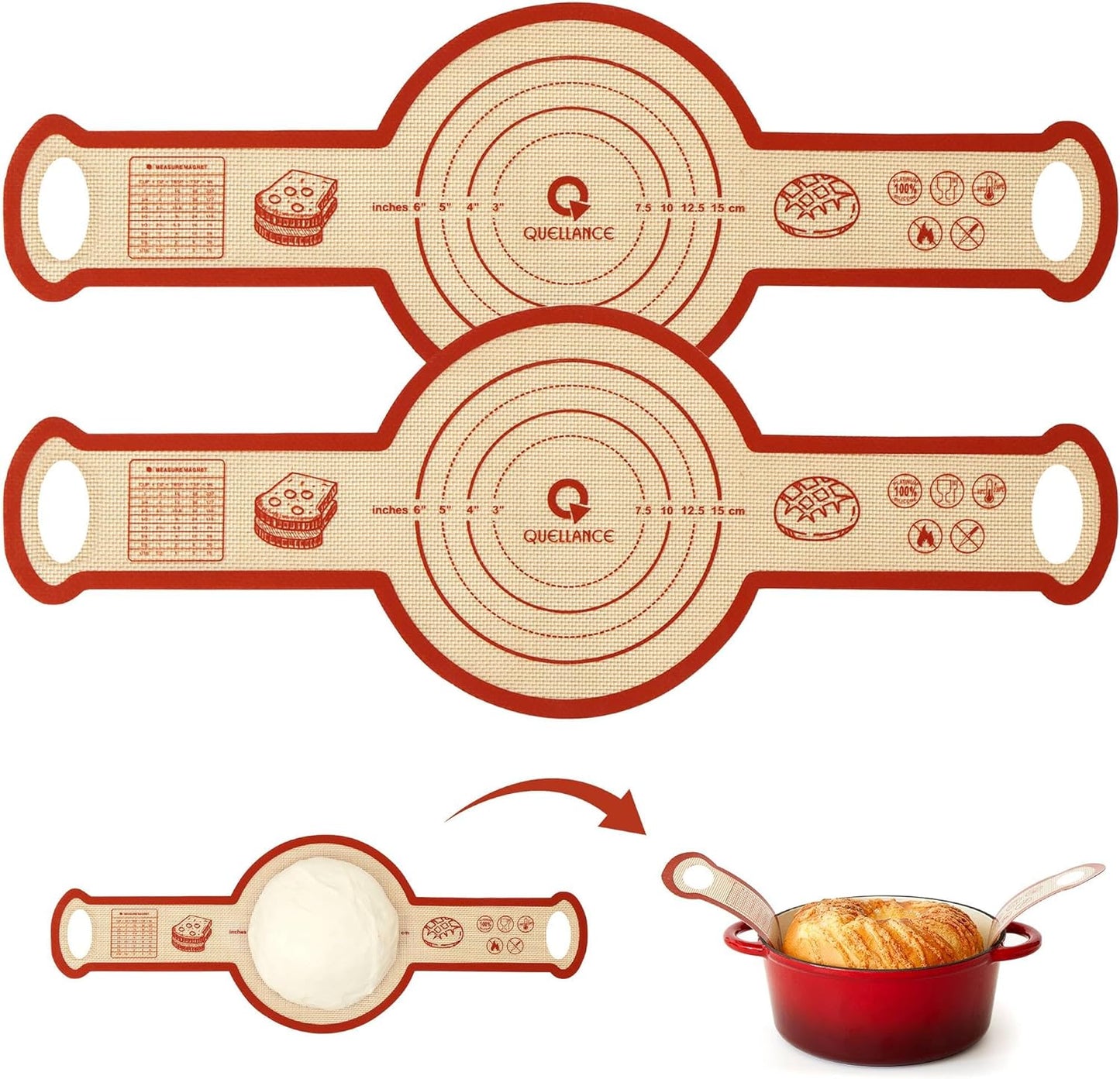 Skiennix Silicone Sourdough Bread Sling Mat - Non-Stick Baking Slings for Dutch Oven | 2-Pack