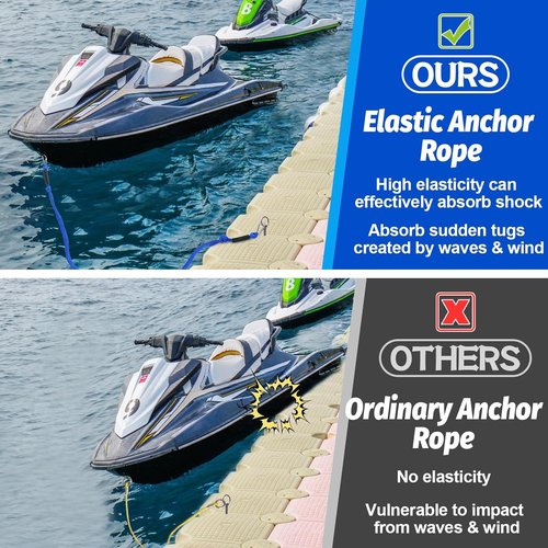7-14FT Bungee Anchor Line - Elastic Dock Line with Shock Absorption & Stainless Steel Hook | Fits Seadoo, Kawasaki, Yamaha PWC