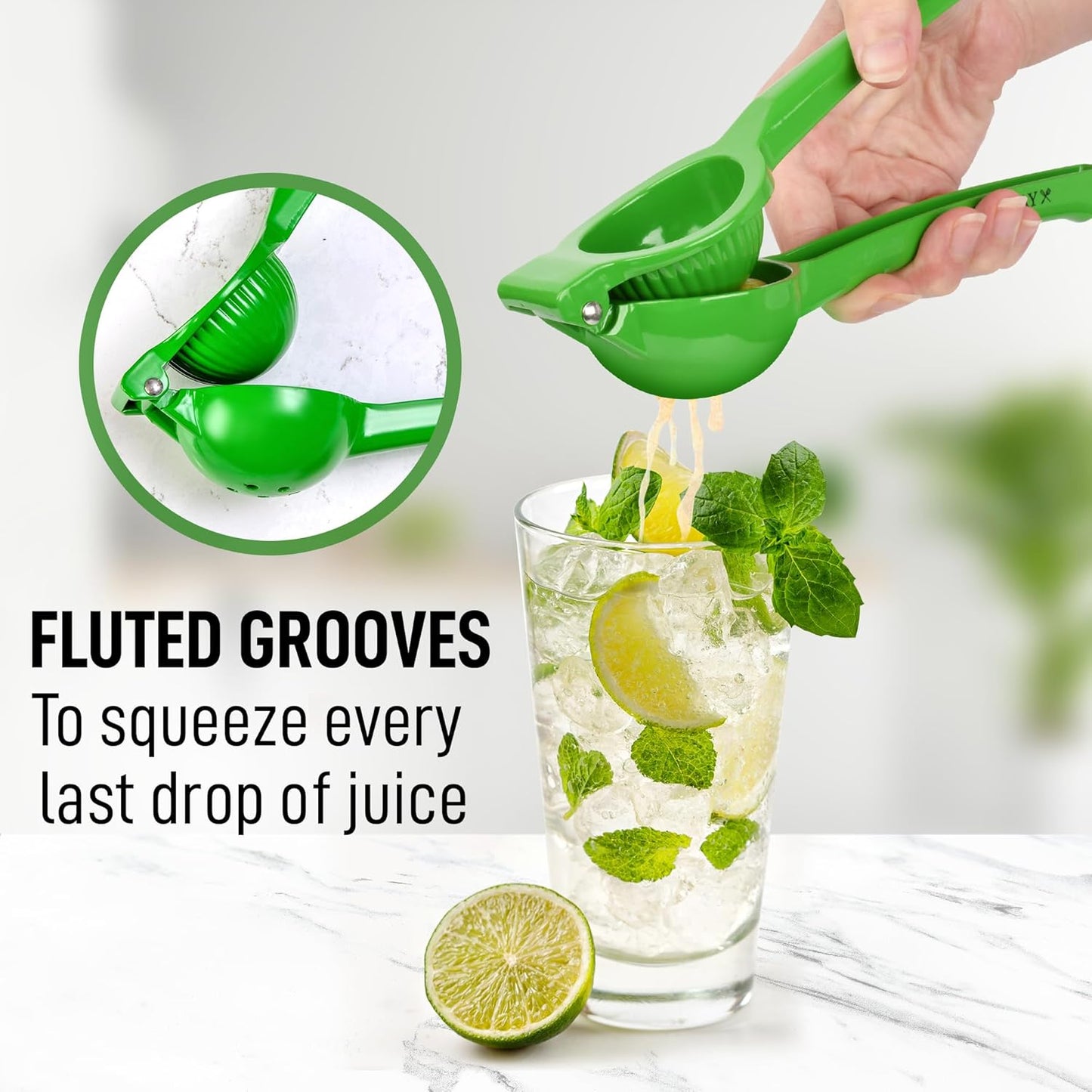 Zulay Metal Lime Squeezer - Heavy-Duty Citrus Juicer for Maximum Juice Extraction - Ergonomic Green Manual Press