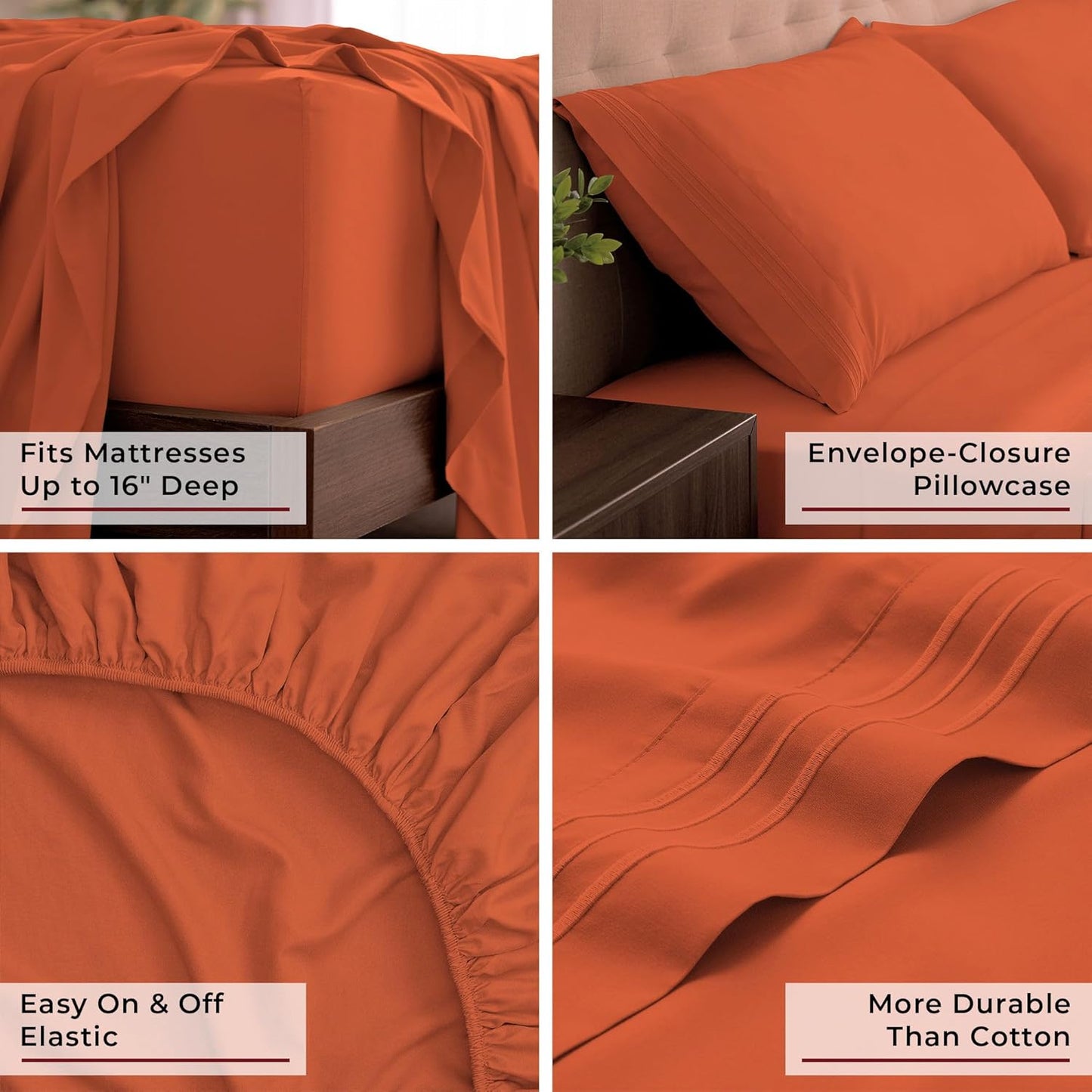 Mellanni California King Sheets Set - 4 PC Hotel Luxury Bedding | Extra Soft, Cooling, Wrinkle-Resistant (Cal King, Poppy Orange)