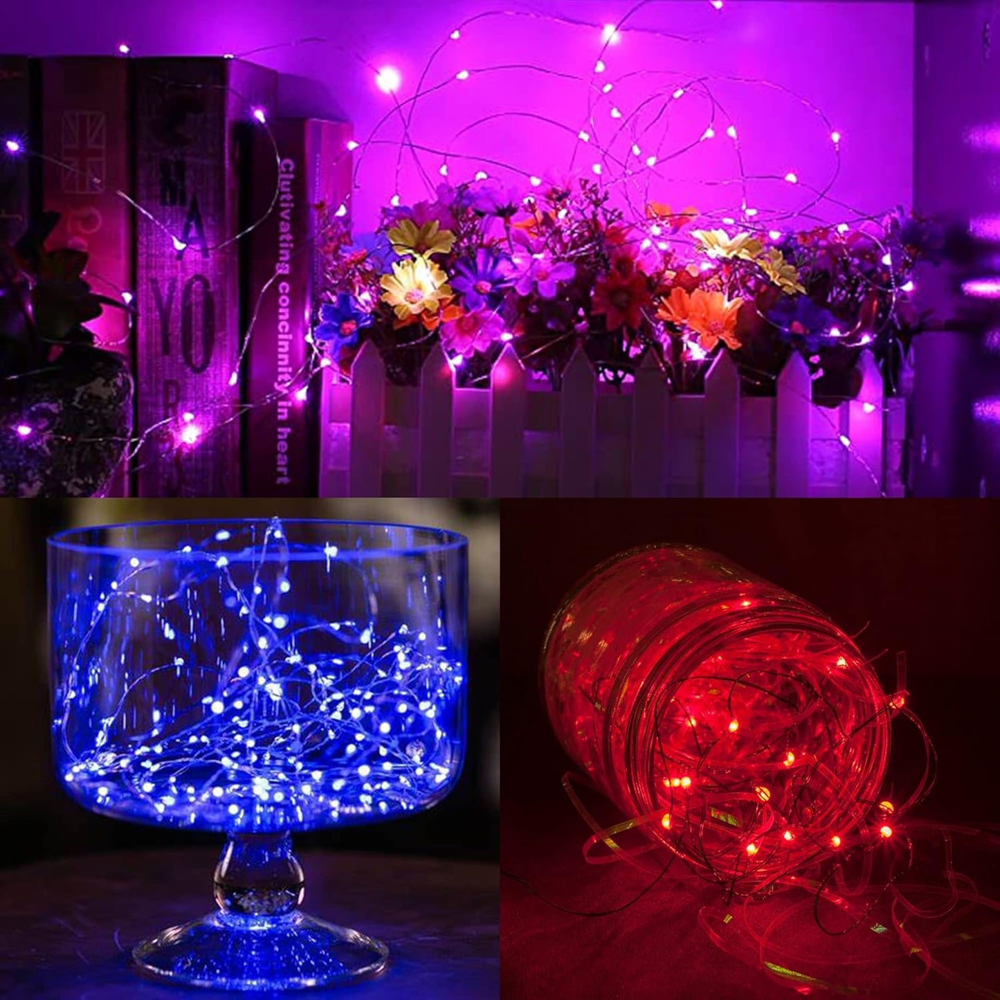 WATERGLIDE 24 Pack Fairy Lights - 7 ft Battery Operated Mini String Lights | Waterproof Silver Wire for Wedding & Party Decor