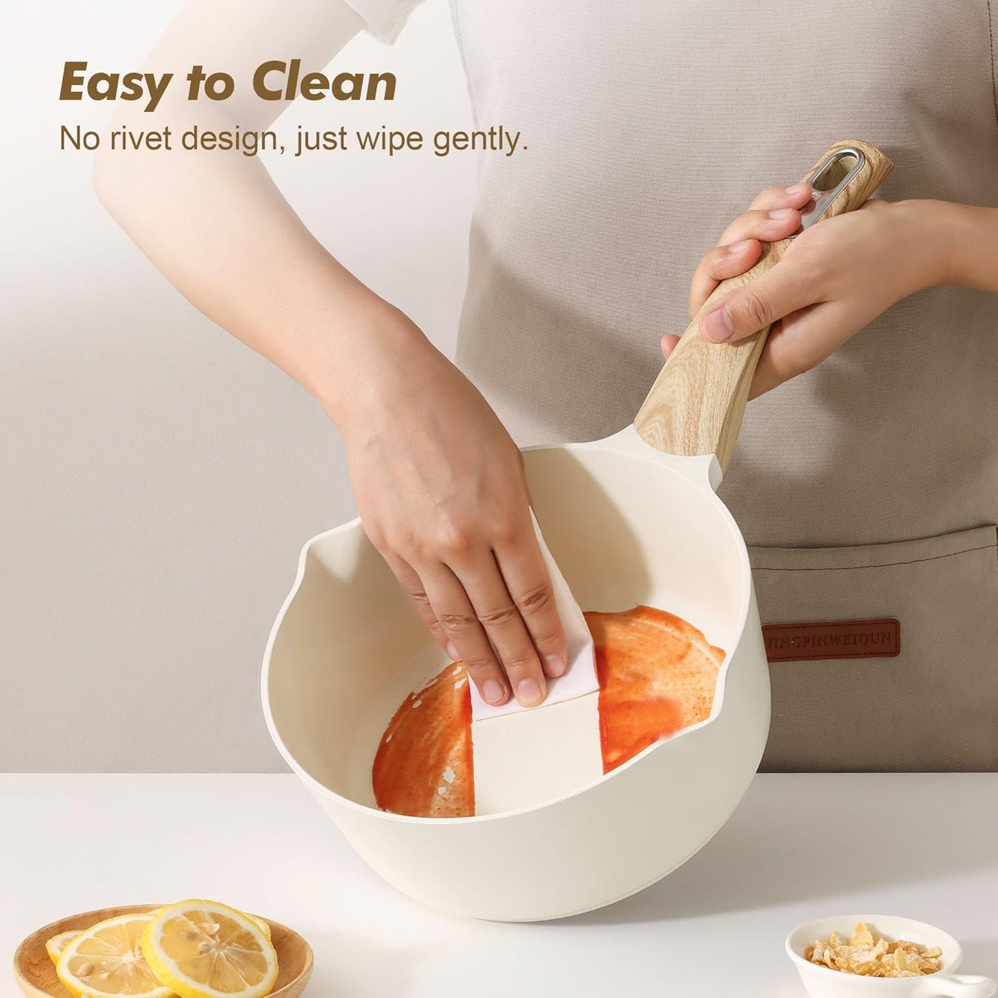 SENSARTE Ceramic Nonstick Sauce Pan - 2 Quart White Cooking Pot with Lid & Stay Cool Handle