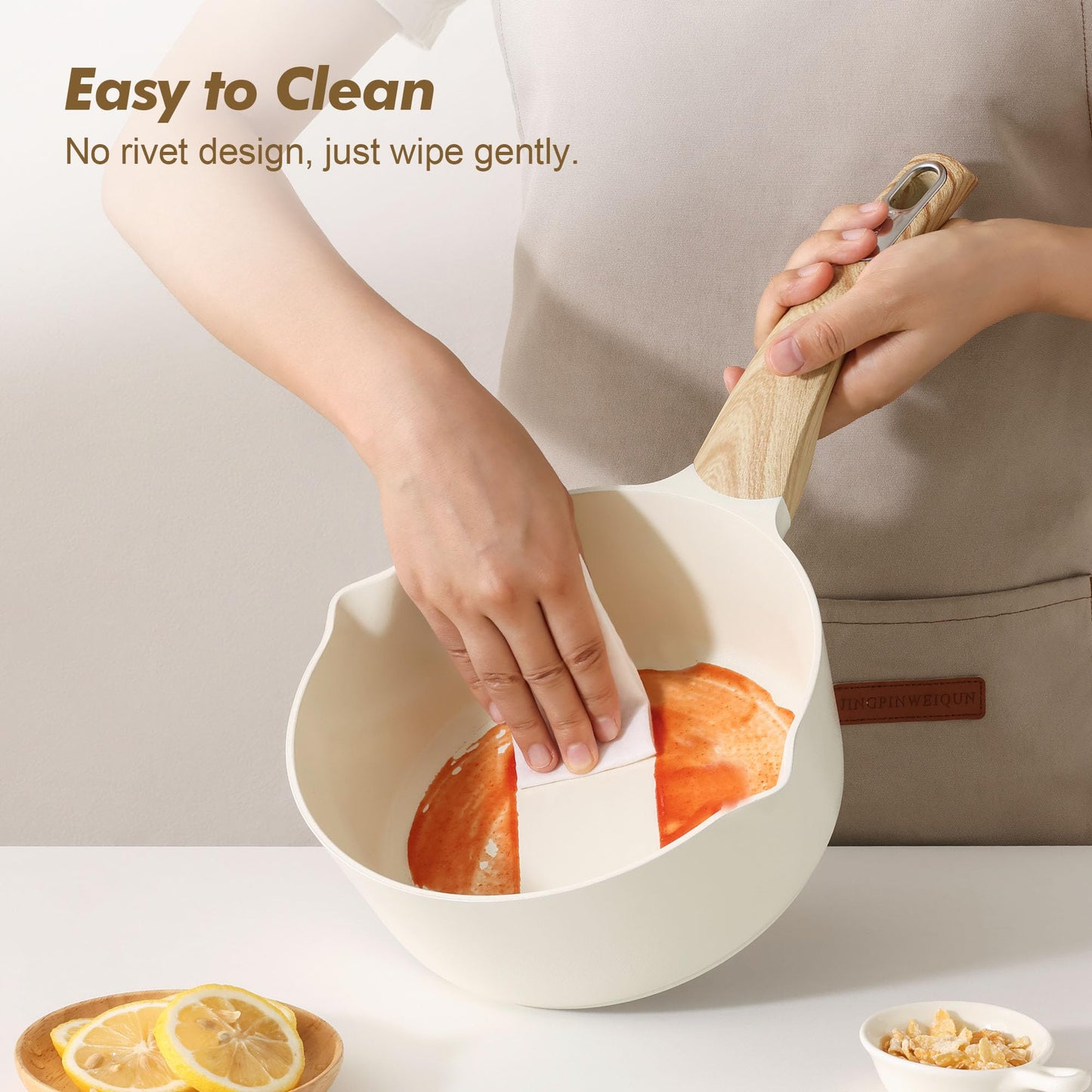 SENSARTE 2.0 & 3.0 Quart Ceramic Sauce Pan Sets with Lid, Cooking Pots Set, Nonstick Saucepan Set with Pour Spout, Small Kitchen Pot, Non toxic Saucepot, Induction Comptable, PFOA PTFE PFAS Free