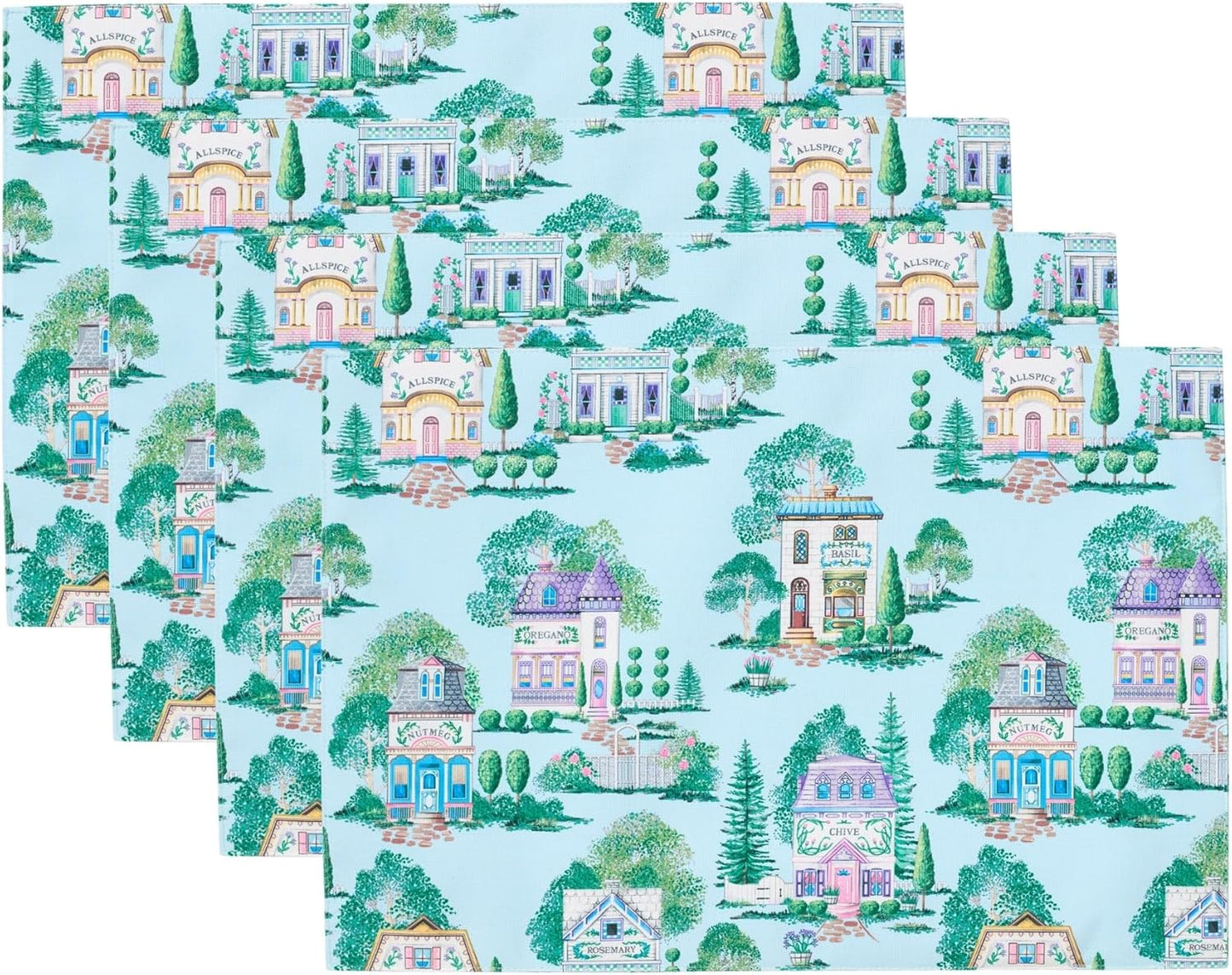 Lenox Spice Village Placemats - Set of 4 Allover Design, Blue, 13" W x 19" L