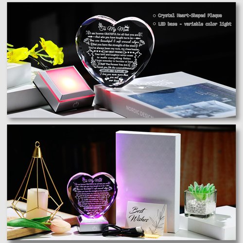 Gifts for Mom from Son, Daughter - To My Mom Crystal Heart Keepsake with Colorful Base - Unique Mother's Day, Birthday Gifts for Mom