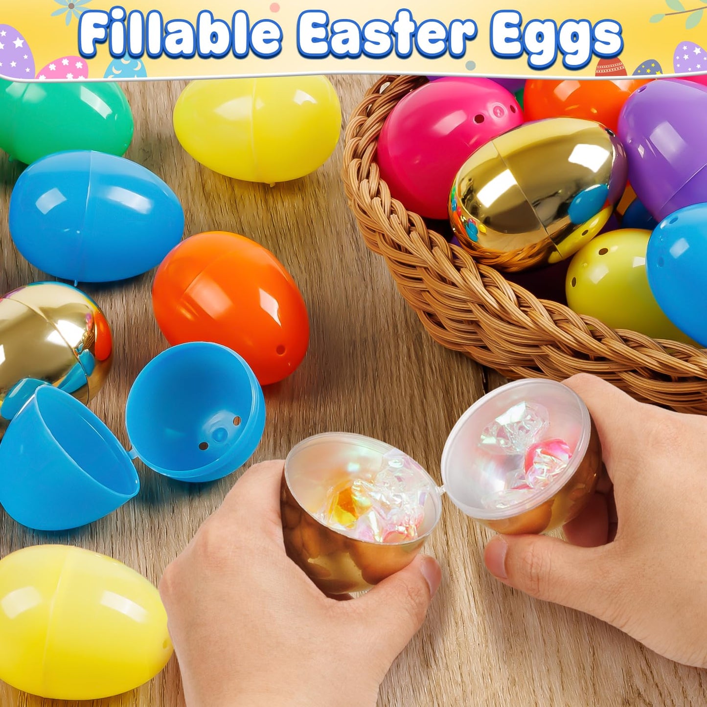 V-Opitos 3.15'' Big Fillable Plastic Eggs, 36 PCS Bulk Empty Easter Eggs in 6 Colors for Egg Hunt, Surprise Eggs, Basket Stuffers Fillers, Easter Party Favor for Kids