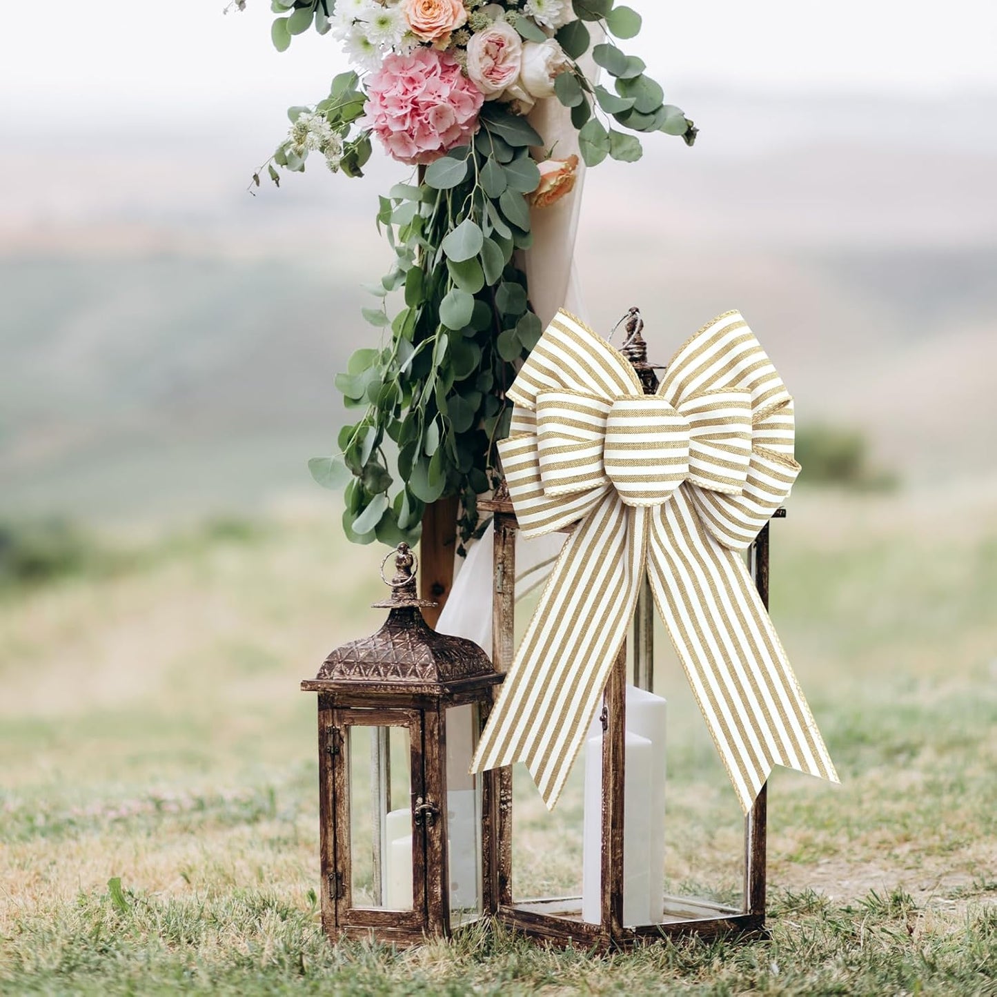 Regine Switzerland Natural Stripe Wreath Bows - Rustic Burlap Decorative Bows for Indoor/Outdoor Events
