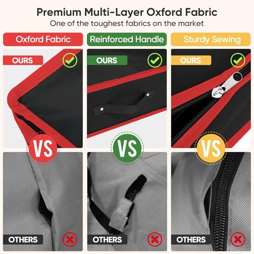 BALEINE Wrapping Paper Storage Organizer - Durable 600D Oxford Fabric Gift Wrap Bag | Black/Red with Flexible Partitions