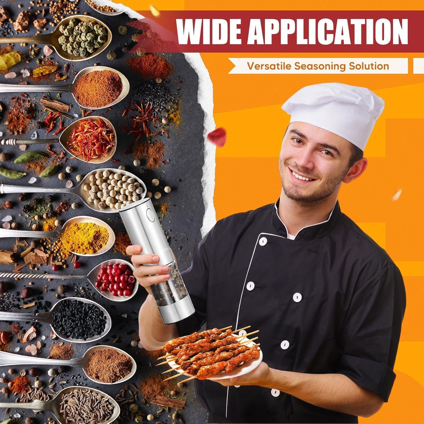 Skiennix Electric Salt and Pepper Grinder Set - One-Handed Automatic Spice Mill with Adjustable Coarseness & LED Light