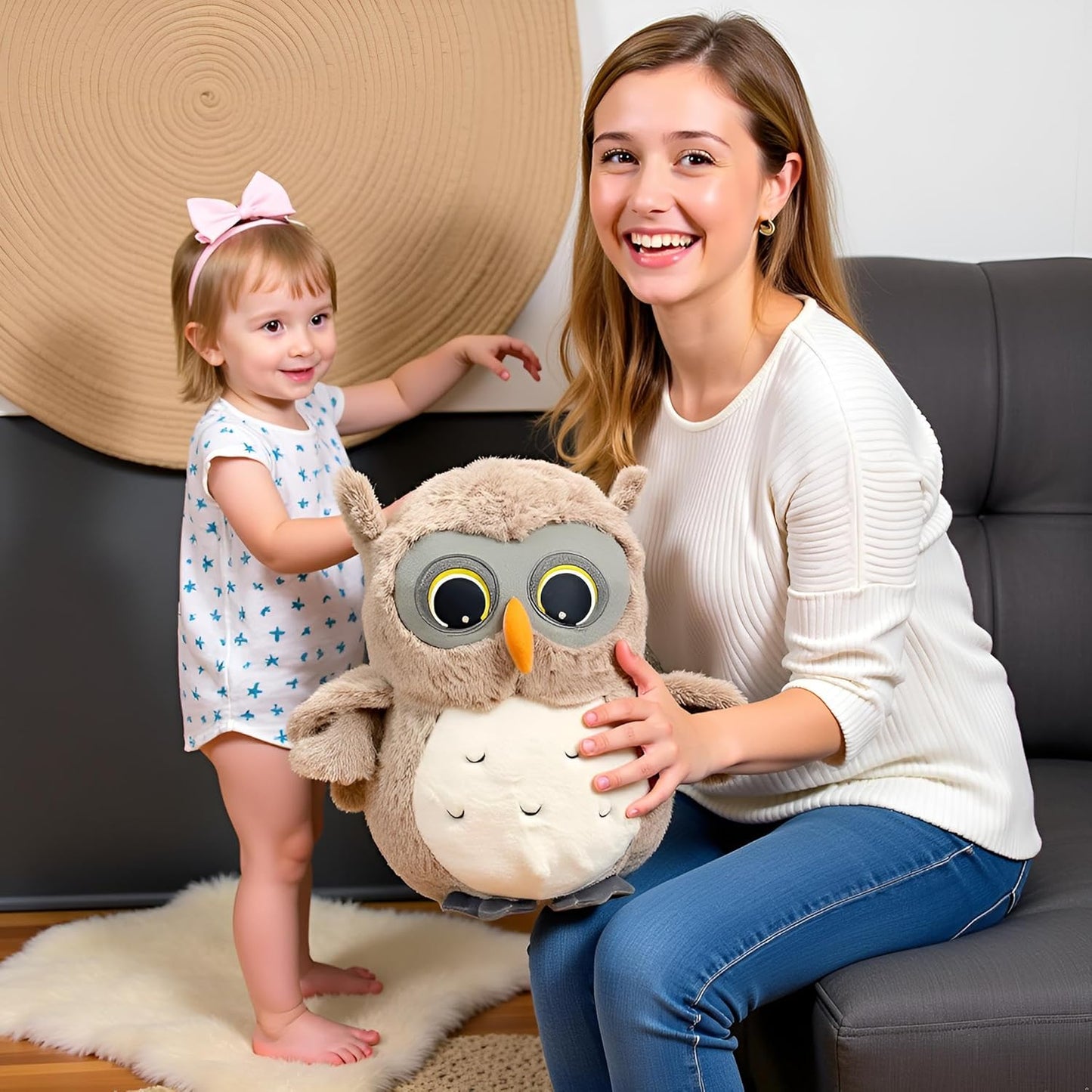 Ryttir 15.7 Inch Chubby Gray Owl Plush Toy - Adorable Adventure Stuffed Animal Gift for Kids & Women