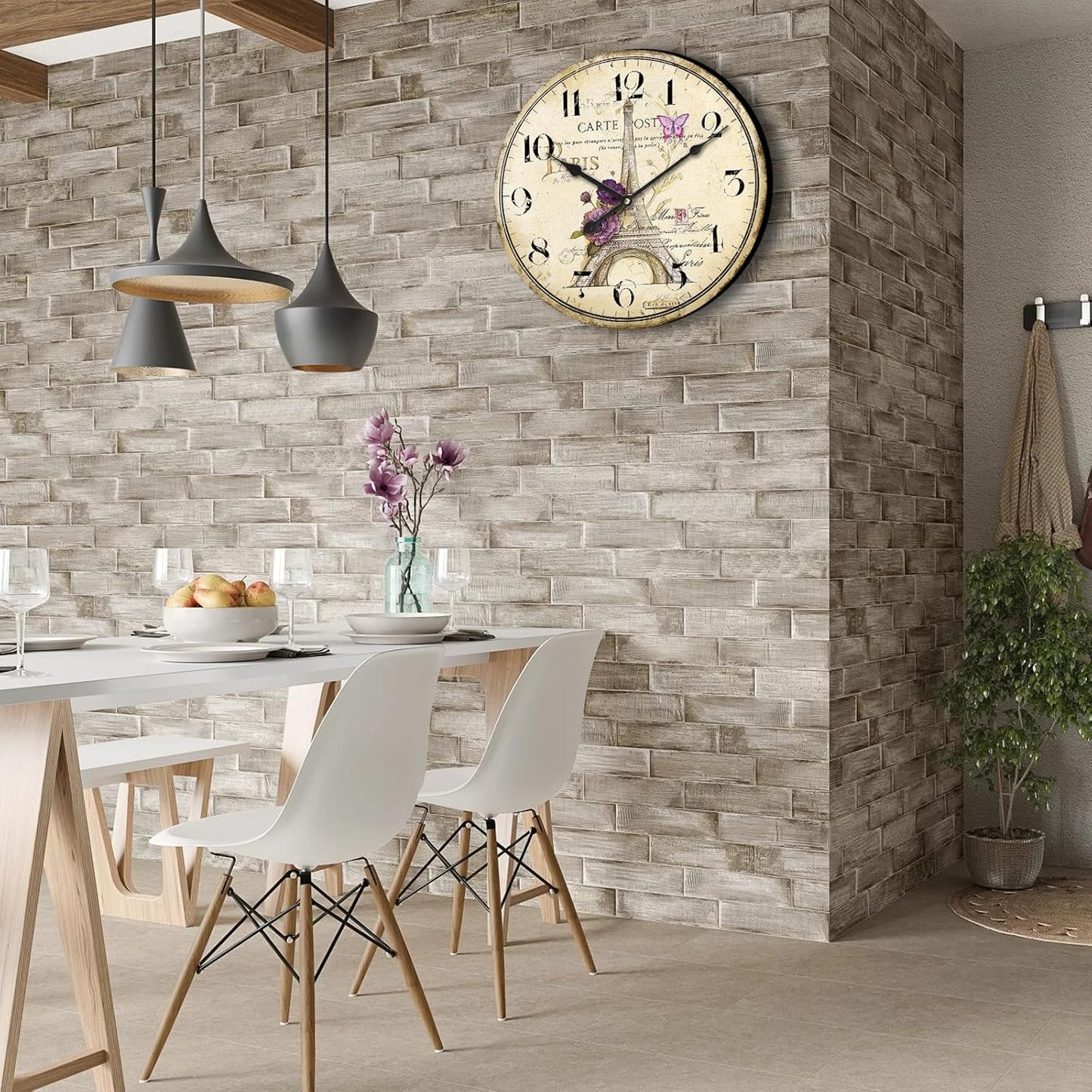 12-Inch Retro Paris Eiffel Tower Wall Clock - Silent Battery Operated Decor for Kitchen & Living Room