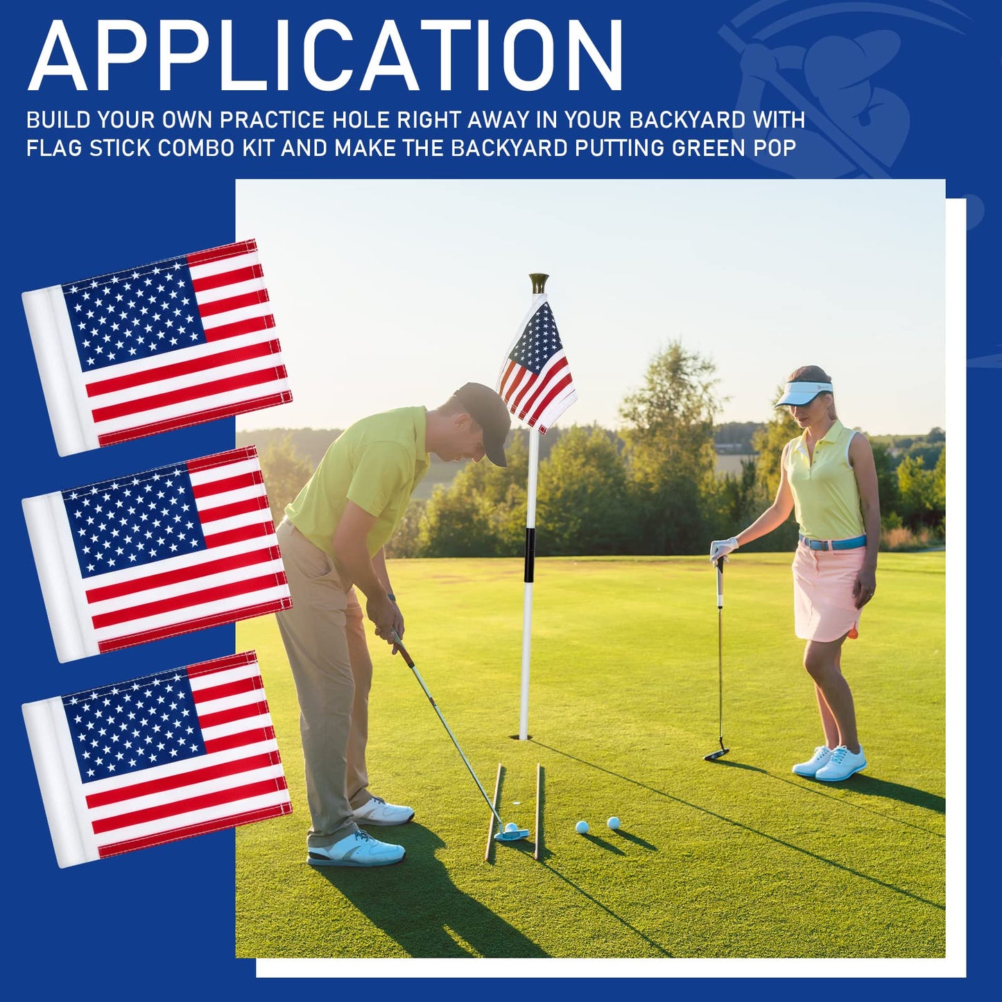 Moukeren 9 Pcs Golf Flag 8 x 6 Inch Putting Green Standard Practice American USA Double Side 420d Nylon for Indoor Outdoor Backyard Veterans Day Patriotic(hole Diameter 0.51)
