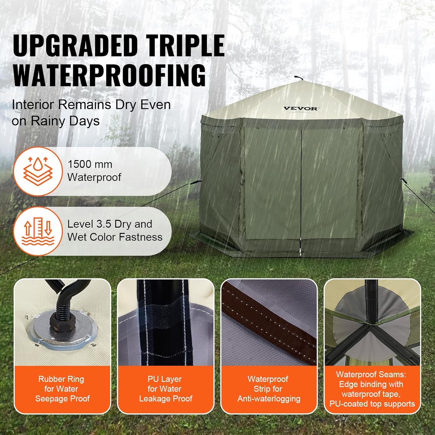 VEVOR Pop Up Gazebo | 6-Sided Canopy Sun Shelter with Removable Privacy Cloths | 10x10FT Army Green