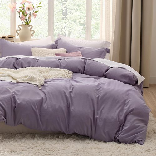 Bedsure Grayish Purple Duvet Cover Set - King Size 3-Piece Extra Soft Cotton-Like Polyester Bedding, 104x90 Inches with Zipper Closure & 2 Pillow Shams