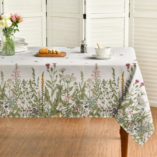 Horaldaily Spring Summer Tablecloth 60x84 Inch Rectangular, Wild Flowers Floral Table Cover for Party Picnic Dinner Decor