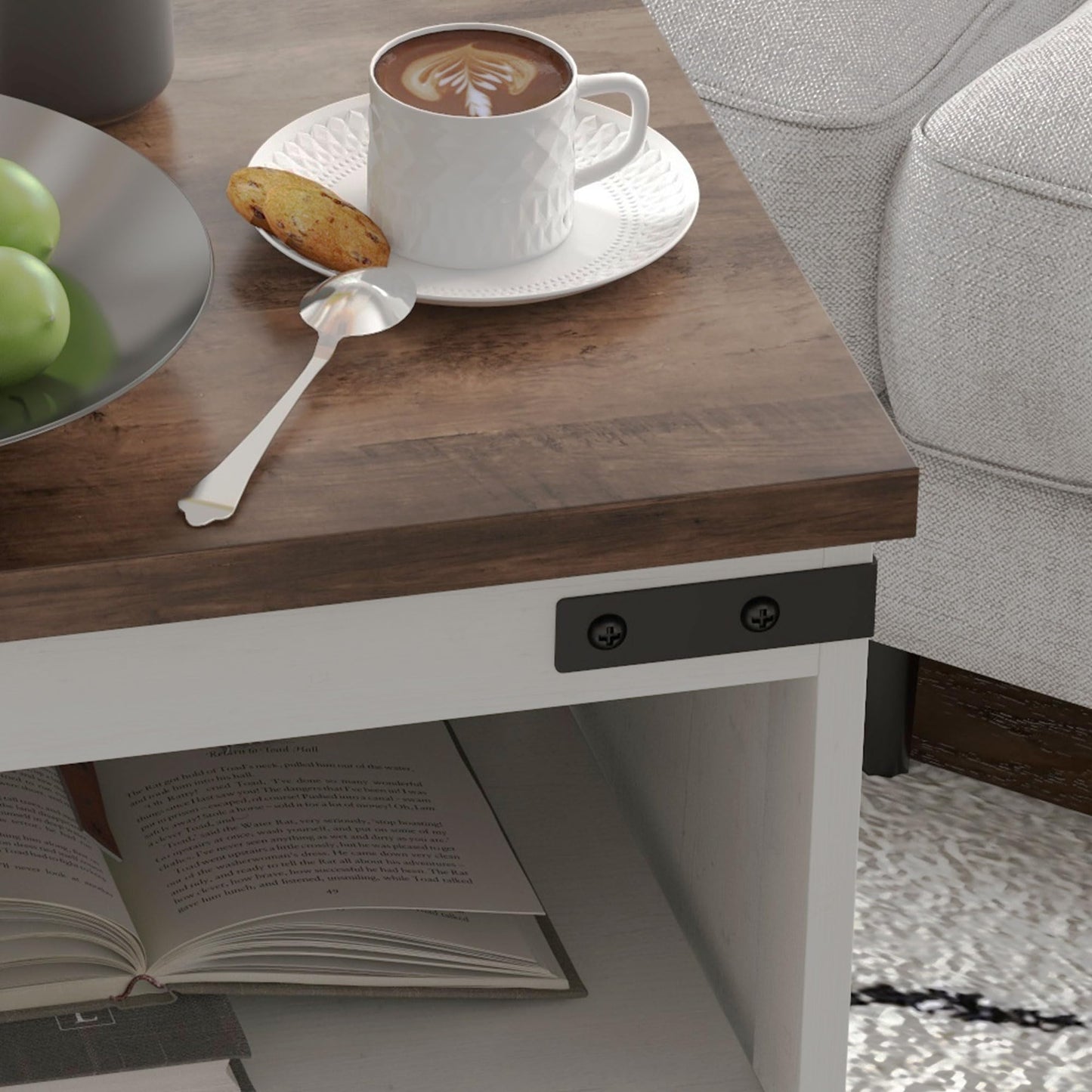 HOMCOM Small Side Table with Storage, Farmhouse End Table with Open Shelf and Cupboard, Modern Sofa Table with Wood Legs for Living Room, White