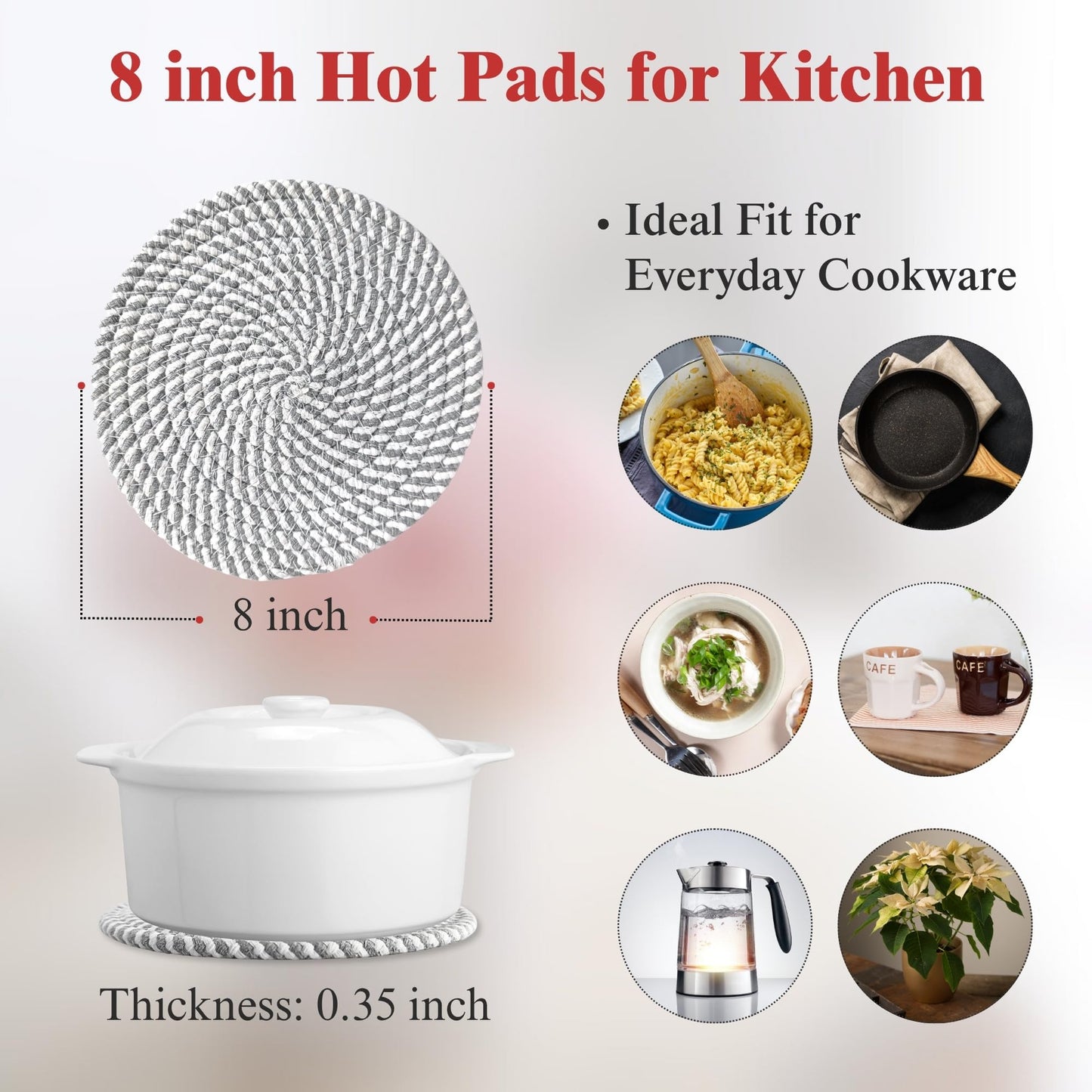 CATIFLIN 8 Inch Heat Resistant Trivets for Hot Dishes, 5-Pack Cotton Woven Pot Holders & Hot Pads Set – Kitchen Countertop & Table Protector, Home Essentials Decor