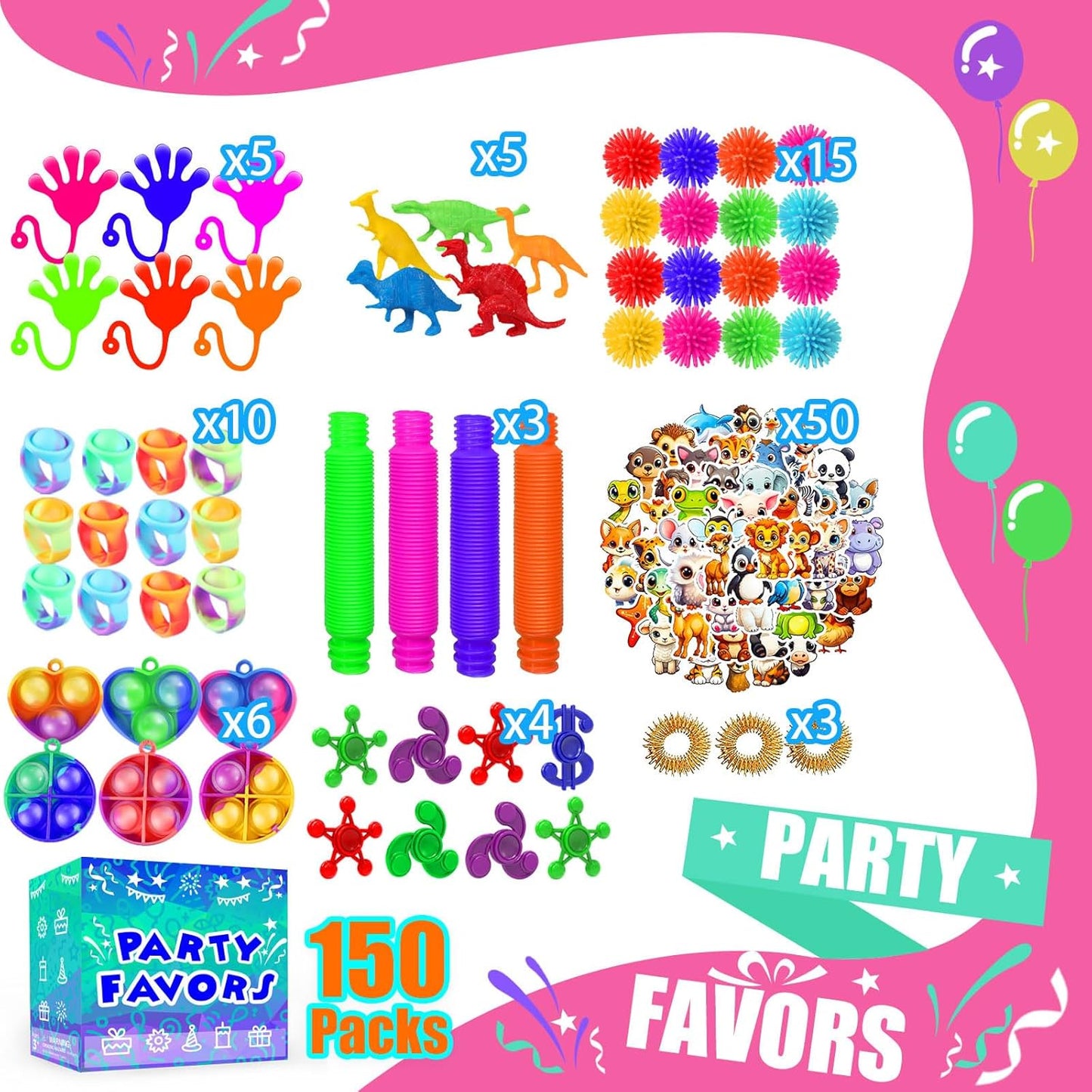 Skiennix Fidget Toys Bulk - 150-Pack Treasure Box Party Favors for Kids 8-12 | Ideal for Goodie Bags & Classroom Prizes